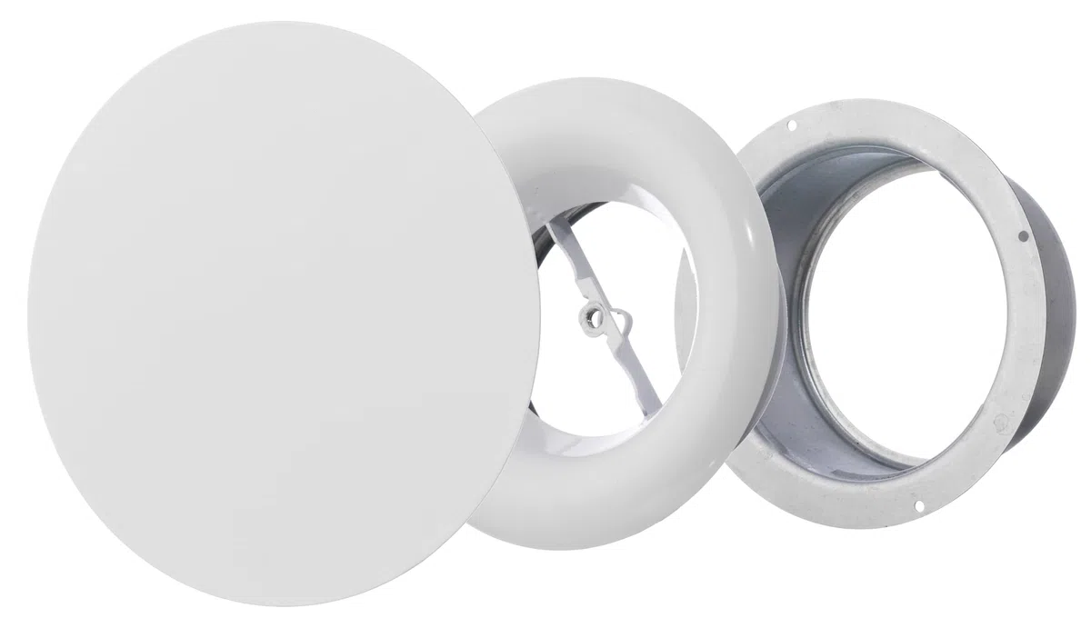 Steinberg14 Bouche VMC - 100mm Diffuseur Rond en Métal - Valve d'air Réglable au Plafond Mural - Clapet d'Alimentation et d'Extraction d'air - Grille d'aération - Blanc