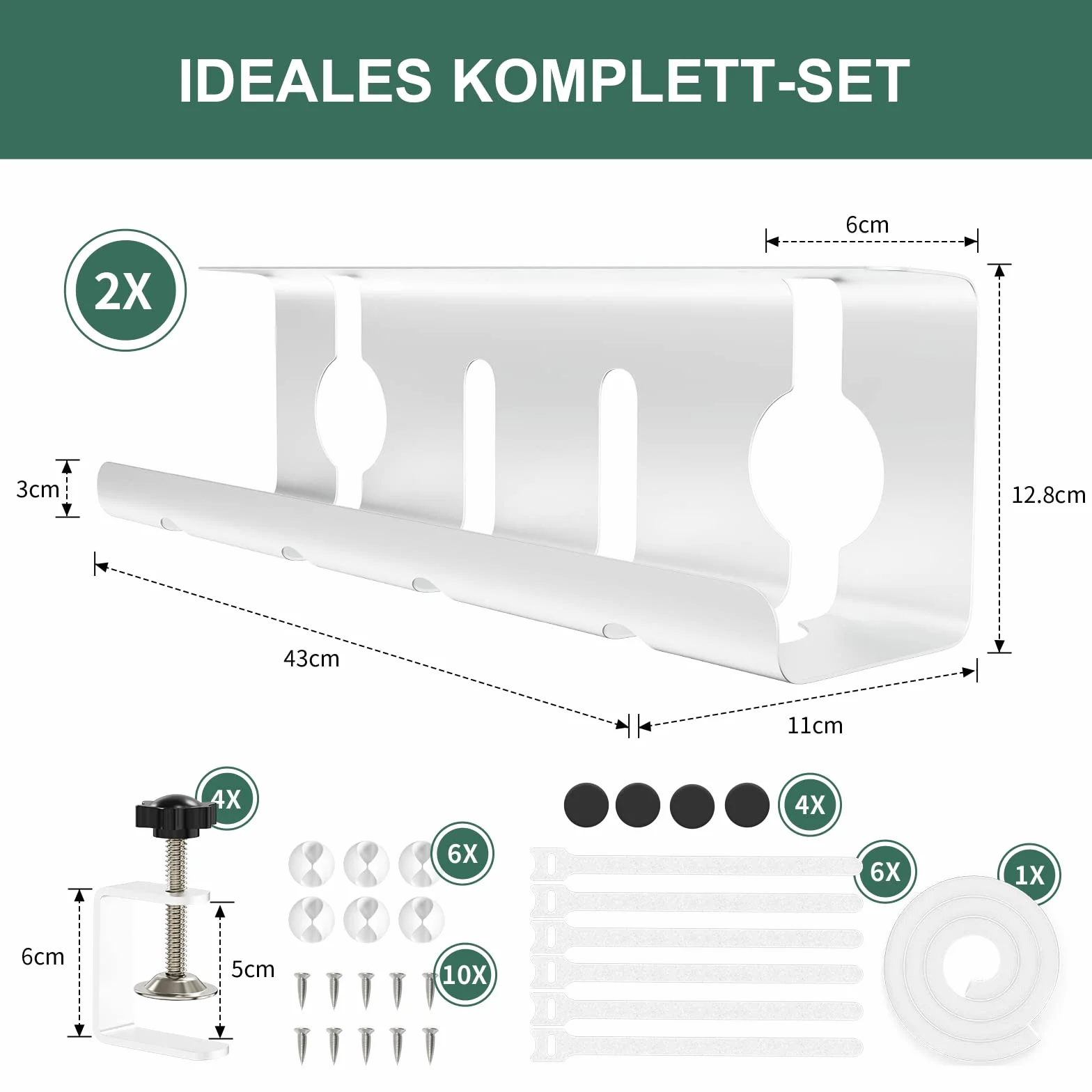 Goulotte de câbles de bureau - Lot de 2 - Gestion des câbles de bureau sans perçage - 43 cm Support de câbles Goulotte de câbles Table avec accessoires - Passe-câbles pour l'ordre sur le lieu