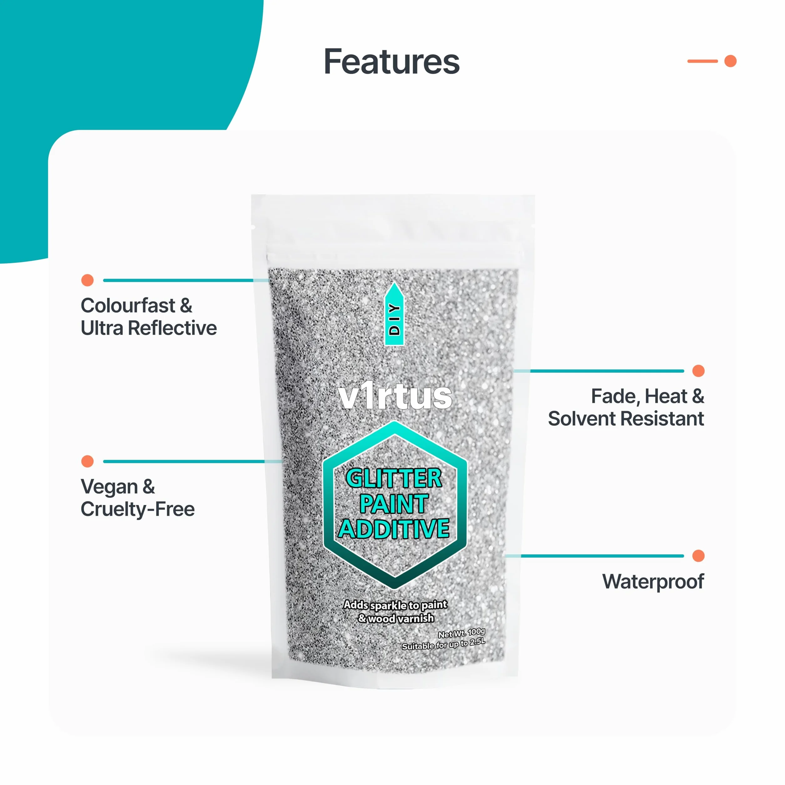 Argent Additif de Peinture Scintillante [400g] + 4 Tampons de Polissage de Finition pour Peindre les Murs Scintillants - Ajouter à la Peinture en Emulsion Intérieure ou Extérieure