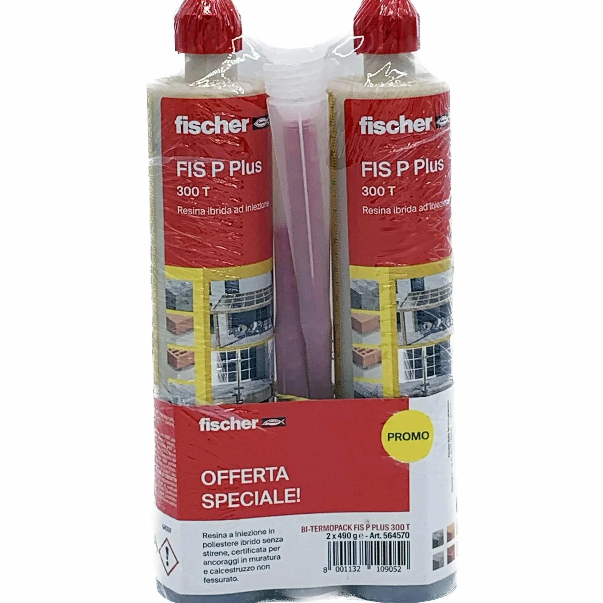 Fischer Bi-Pack Cheville Chimique FIS P Plus 300 T, Ancre Résine Polyester pour Fixation Rideaux de Soleil, Antenne TV, Escaliers en béton, Brique perforée, 2 x 300 ml