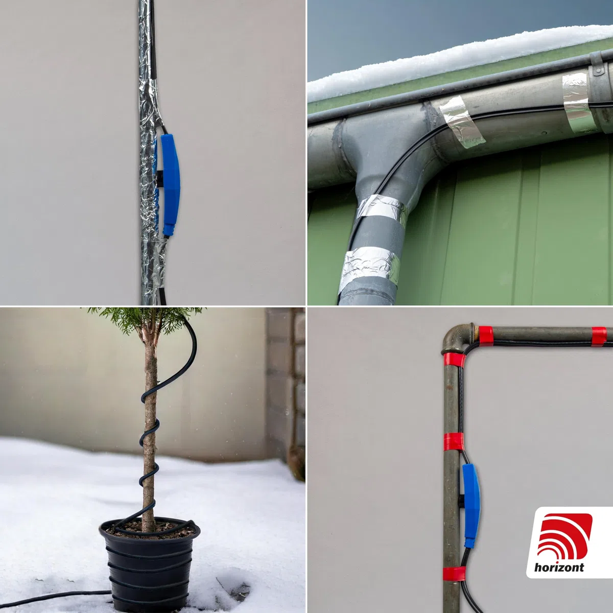 horizont Câble chauffant antigel avec thermostat de 2 m, idéal pour conduite d'eau ou comme chauffage des plantes, chauffage de gouttière étanche, chauffage de gouttière, chauffage auxiliaire de tuyau