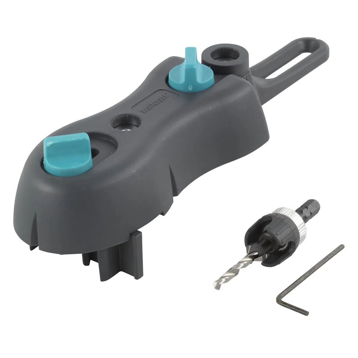 wolfcraft 6985000 - Serre-joint à Main pour Pose Terrasse, Noir & 6960000 - Kit de Perçage pour Terrasse Bois - Pour un Vissage des Lames de Terrasse - Pour Lames de 100 à 145 mm - 3 pièces