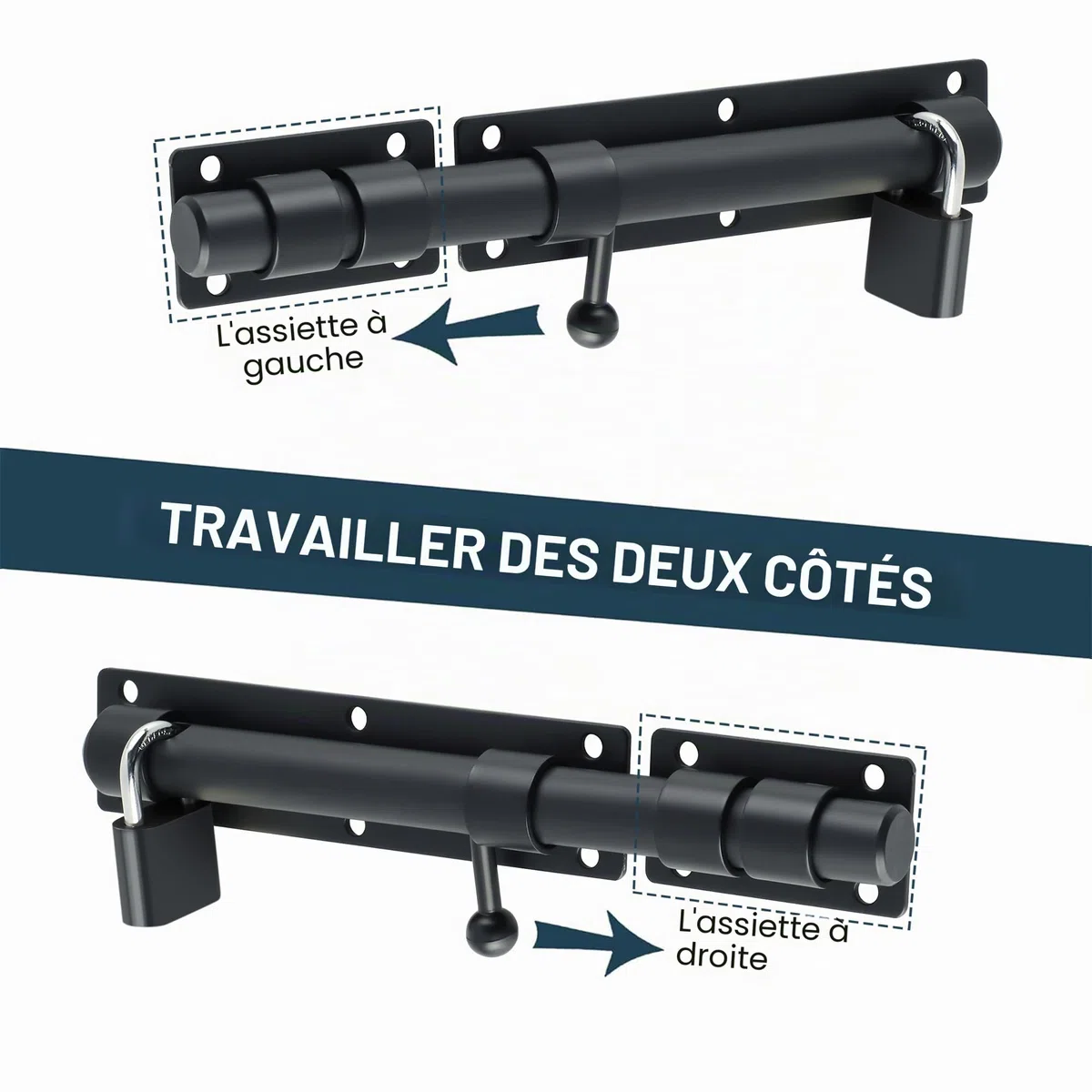 SAYAYO Loquet Porte Exterieur Verrou Porte Coulissante avec Cadenas et 4 Clés, Verrou Portail Robuste en Acier Inoxydable, 230MM Longueur, Noir Mat, EMST8100-B