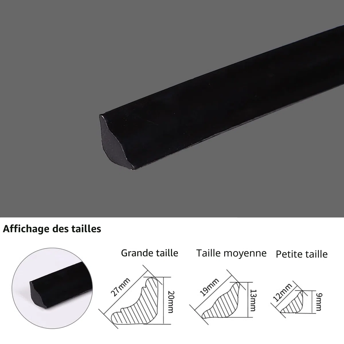 Moulure flexible en quart de rond, bande de moulage auto-adhésive en TPE, quart de rond anti-moisissure, moulure étanche pour bords de mur, bords de placard, bords de carreaux (Noir 3M, 27
