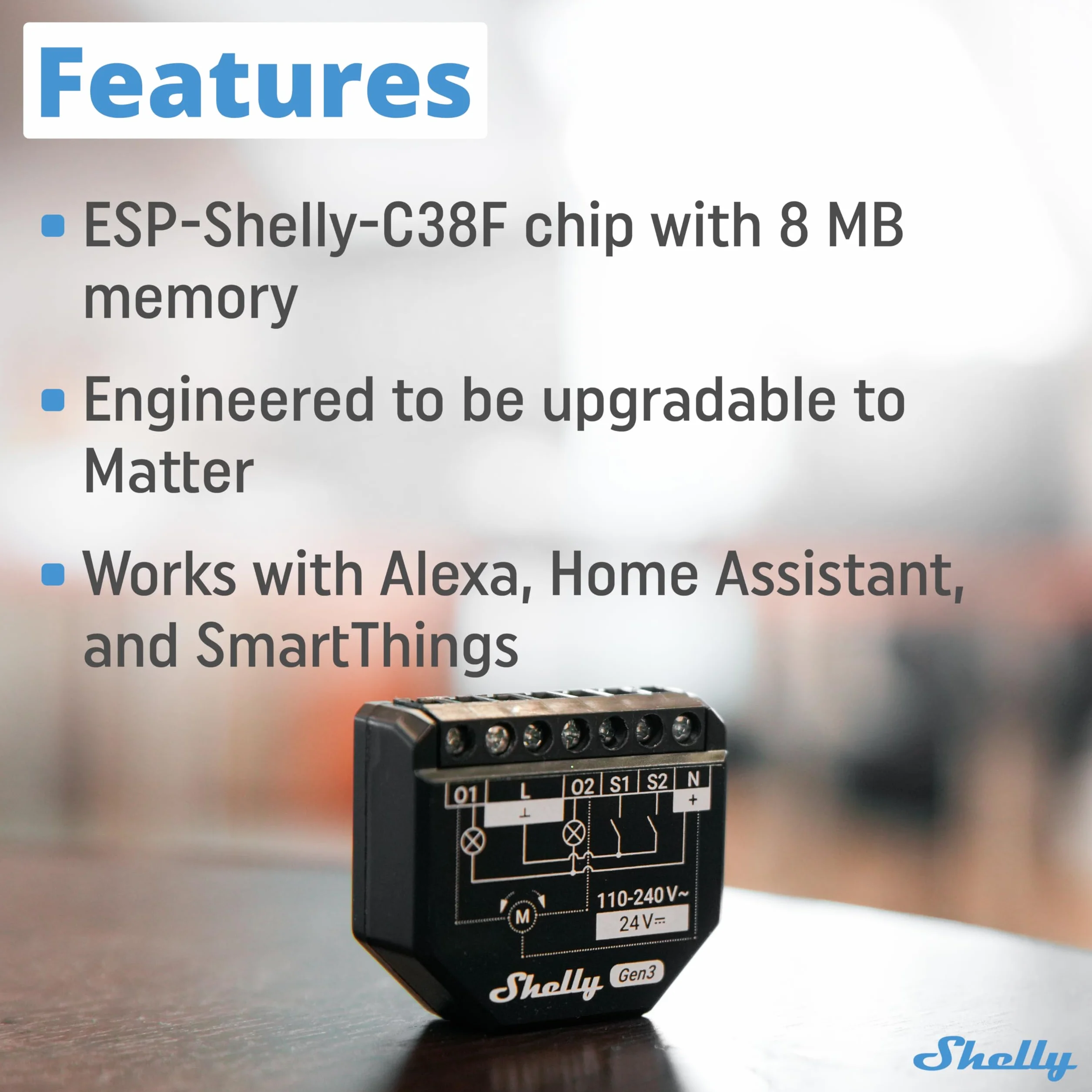 Shelly 2PM Gen3 - Interrupteur volet roulant connecté Wi-Fi, 2 Canaux - 16 A, Mesure de consommation électrique, app iOS Android, puce Shelly 8MB, Compatible avec Alexa, Google Home, SmartThings