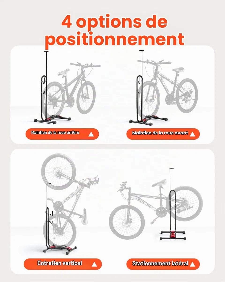 VEVOR Support à Vélo Compatible avec VTT et Vélos 406,4-700 mm, Porte-vélos Autoportant, Support de Rangement de Bicyclette Vertical et Horizontal, Range Vélo Sol pour Espace Réduit, Entrée, Garage
