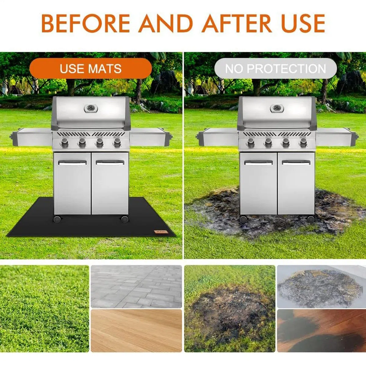 Tapis De Sol Pour Barbecue - Protection Ignifuge Pour Planchas,Tapis Portable Antidérapant Résistant à la Chaleur pour Barbecue, Fêtes en Extérieur et Terrasse - Nettoyage Facile et