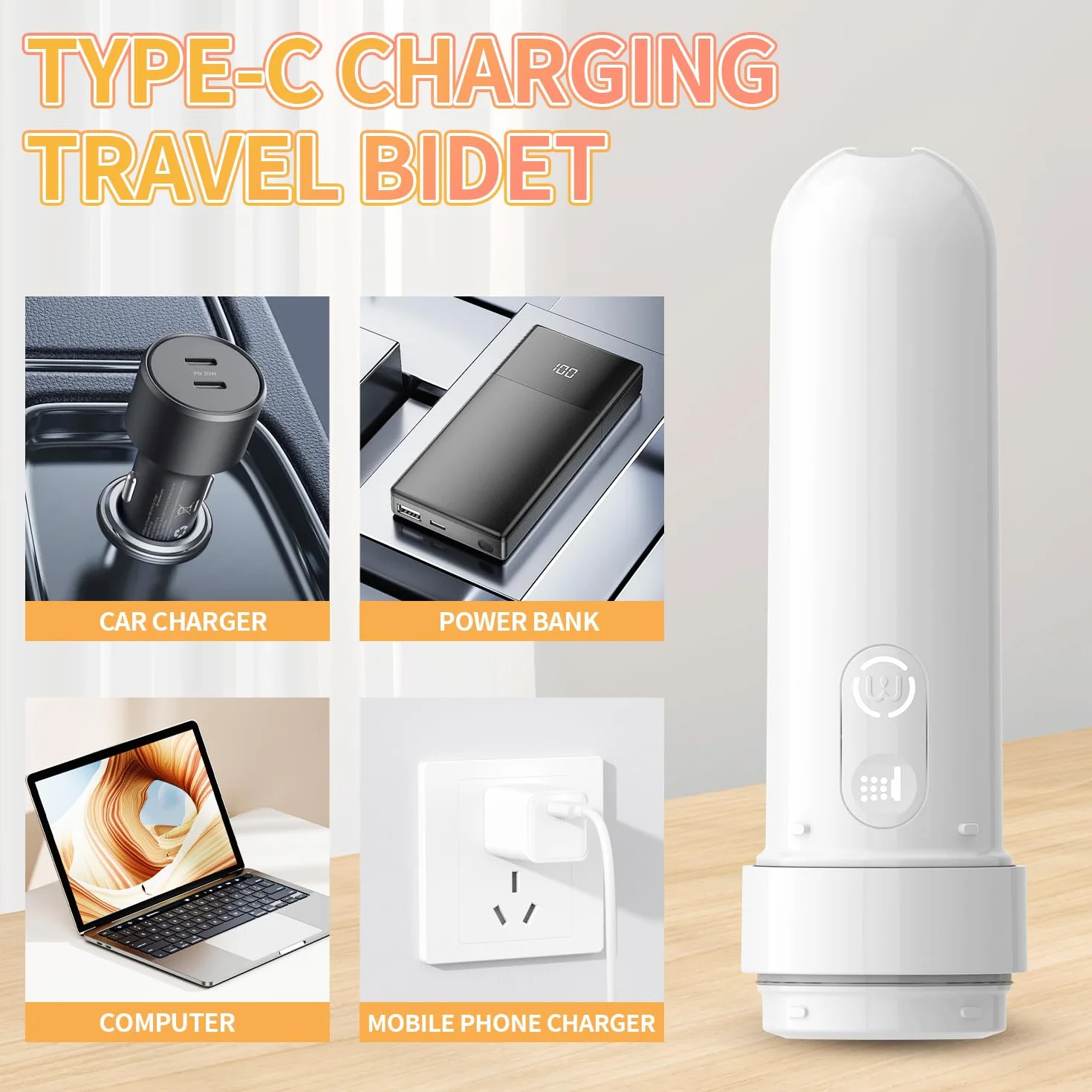 Bidet de voyage portable rechargeable 180ML, pulvérisateur électrique de bidet étanche IPX7 avec 3 modes de pulvérisation pour l'hygiène personnelle, le nettoyage et les soins postnatals apaisants