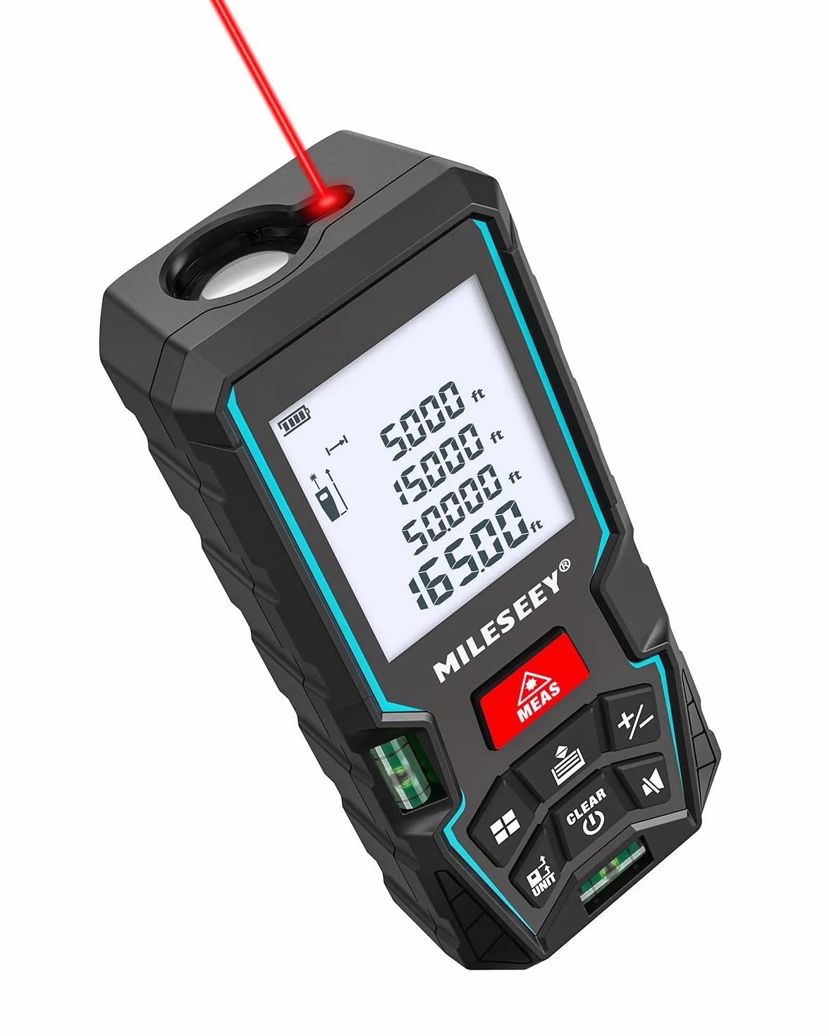 MiLESEEY Télémètre Laser 50M, Mètre Laser avec 2 Niveaux à Bulle, Précision de ±2mm, Écran LCD Rétroéclairé et Mode Pythagore, Mesure la Distance, la Surface et Le Volume, en Intérieur