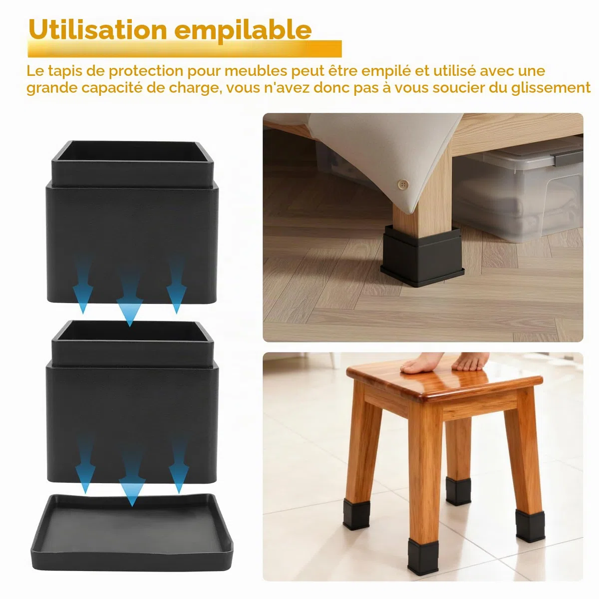 Lot de 8 rehausseurs de Meubles réglables 5 cm, 10 cm, 15 cm Empilables Rallonge de Pied de Table, Rehausseur Pieds de lit, Rehausseur Antidéapants Pied Canape