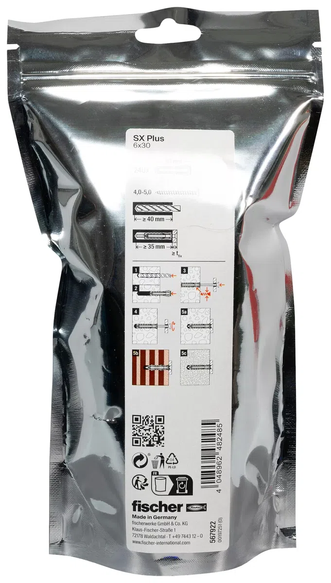fischer - Big Pack de 240 Chevilles SX Plus 6x30, bi-matière et Multi-matériaux