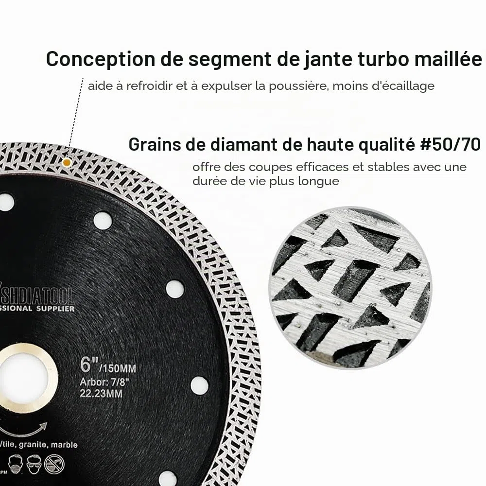 SHDIATOOL Disque à Tronçonner Diamant 180mm avec Maillé Turbo pour Porcelaine Tuile Céramique Granit Marbre （Dia 7 Pouces）