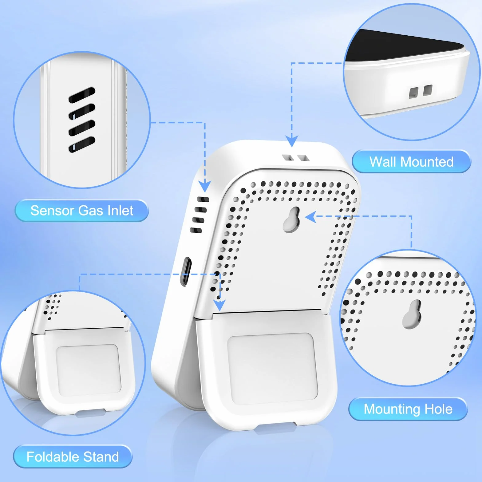 RealPlus Détecteur de Monoxyde de Carbone 3-en-1 - Détecteur CO, Température et Humidité avec Alarme de 85 DB, Portable, Rechargeable, Support et Trou de Fixation pour Maison, Voyage et Bureau
