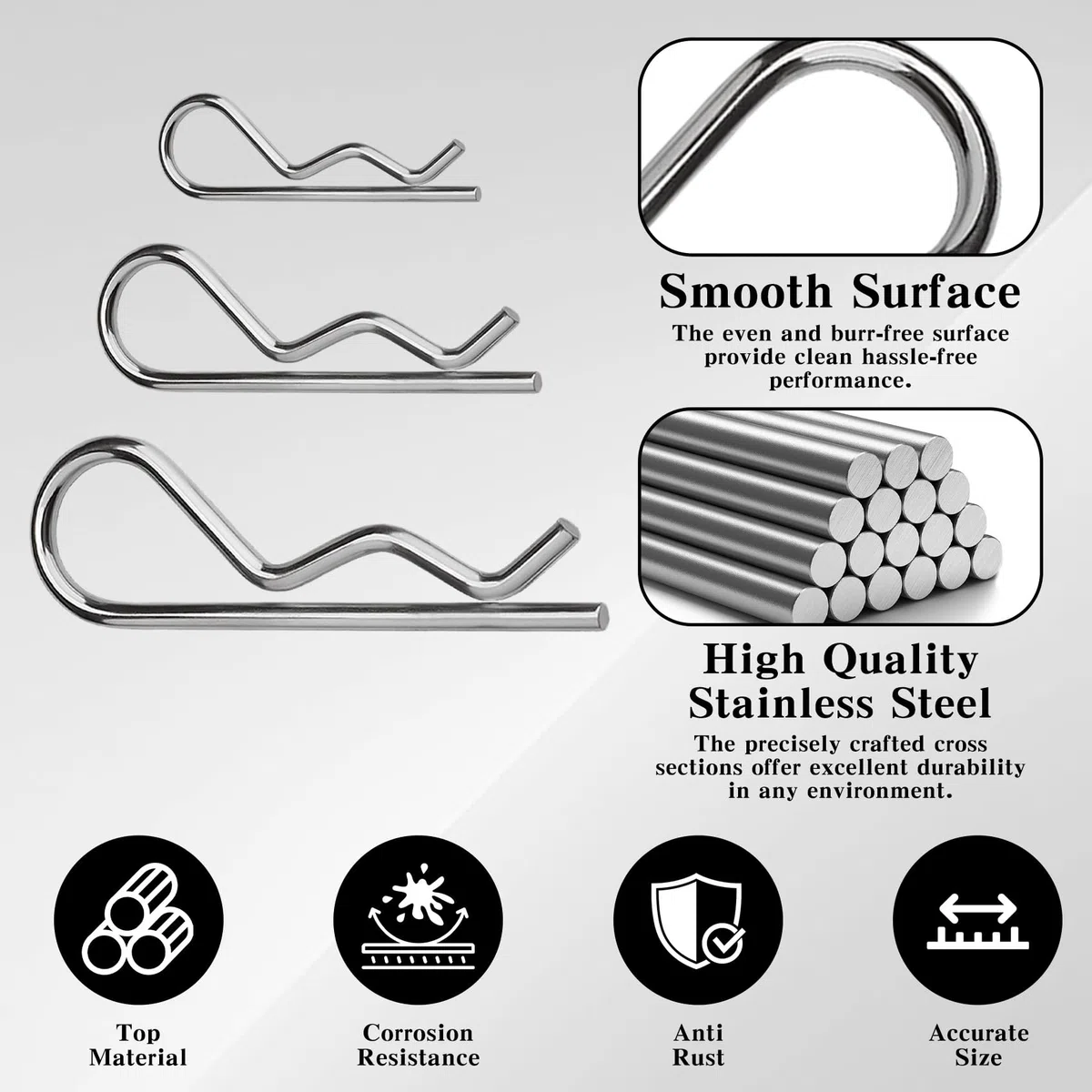 Lot de 30 Goupilles fendues en acier inoxydable avec clips en R - 3 x 65 mm - Épingles à nourrice pour automobile, mécanique, garage, équipement électrique, voitures, camions, tondeuse à gazon