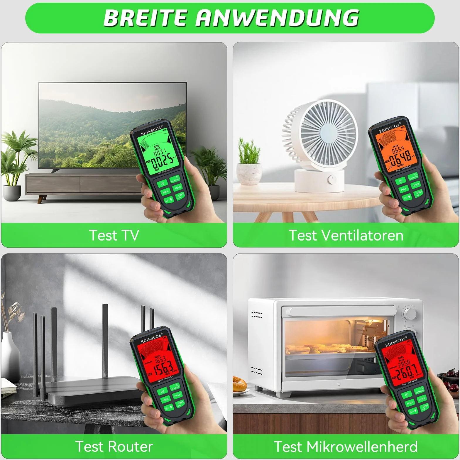 RDINSCOS Mètre EMF, Appareils de Mesure EMF Numérique Rechargeable Détecteur de Rayonnement EMF Numérique Mesure Handheld Détecteur de rayonnement pour EF, MF, RF, WiFi, Micro-ondes Mesureur RF