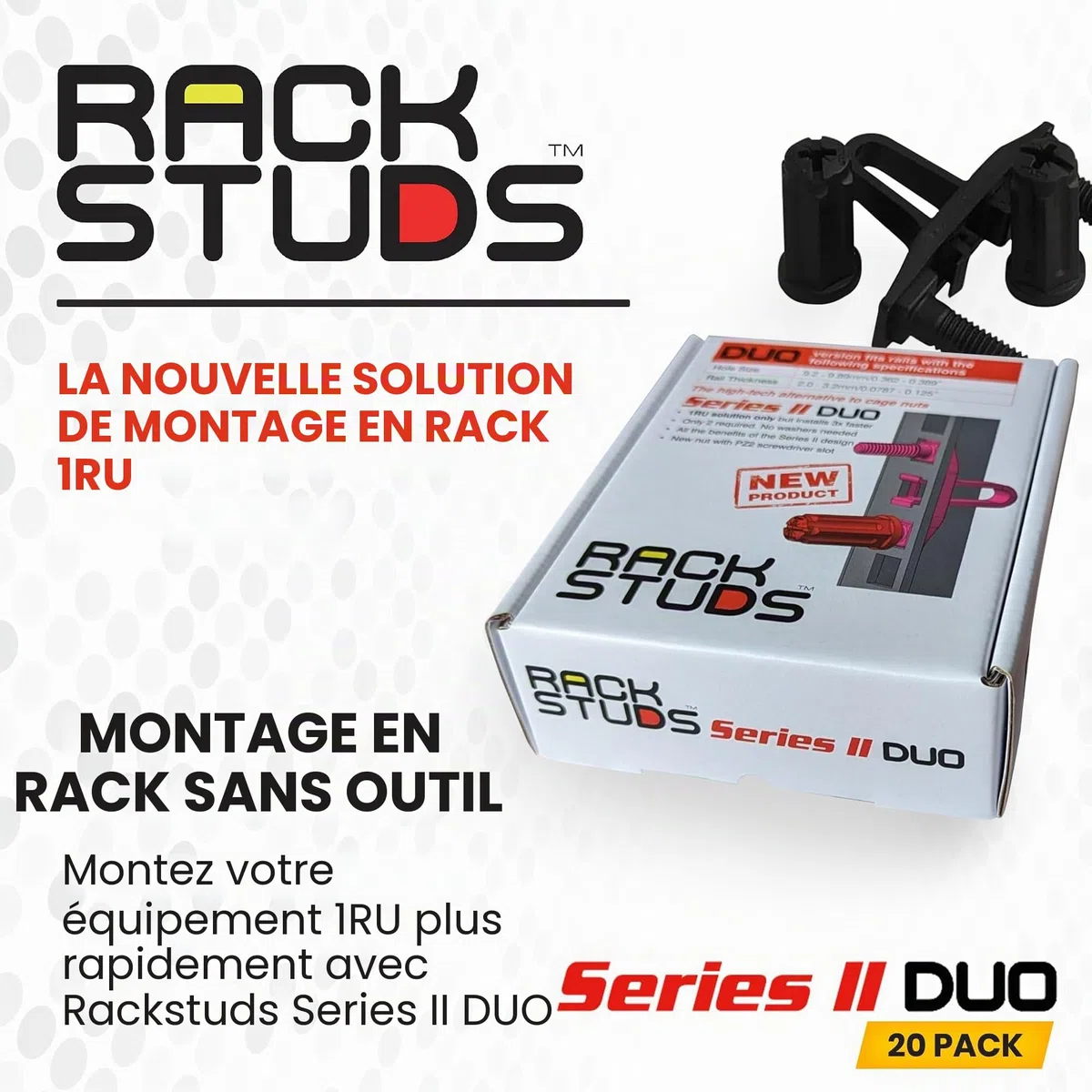 DUO20 Solution de montage en rack 1RU série II - Alternative aux vis et écrous traditionnels ppour rack et vis pour rack de serveur pour l'installation de matériel de serveur - 20 Paquets, Universelle