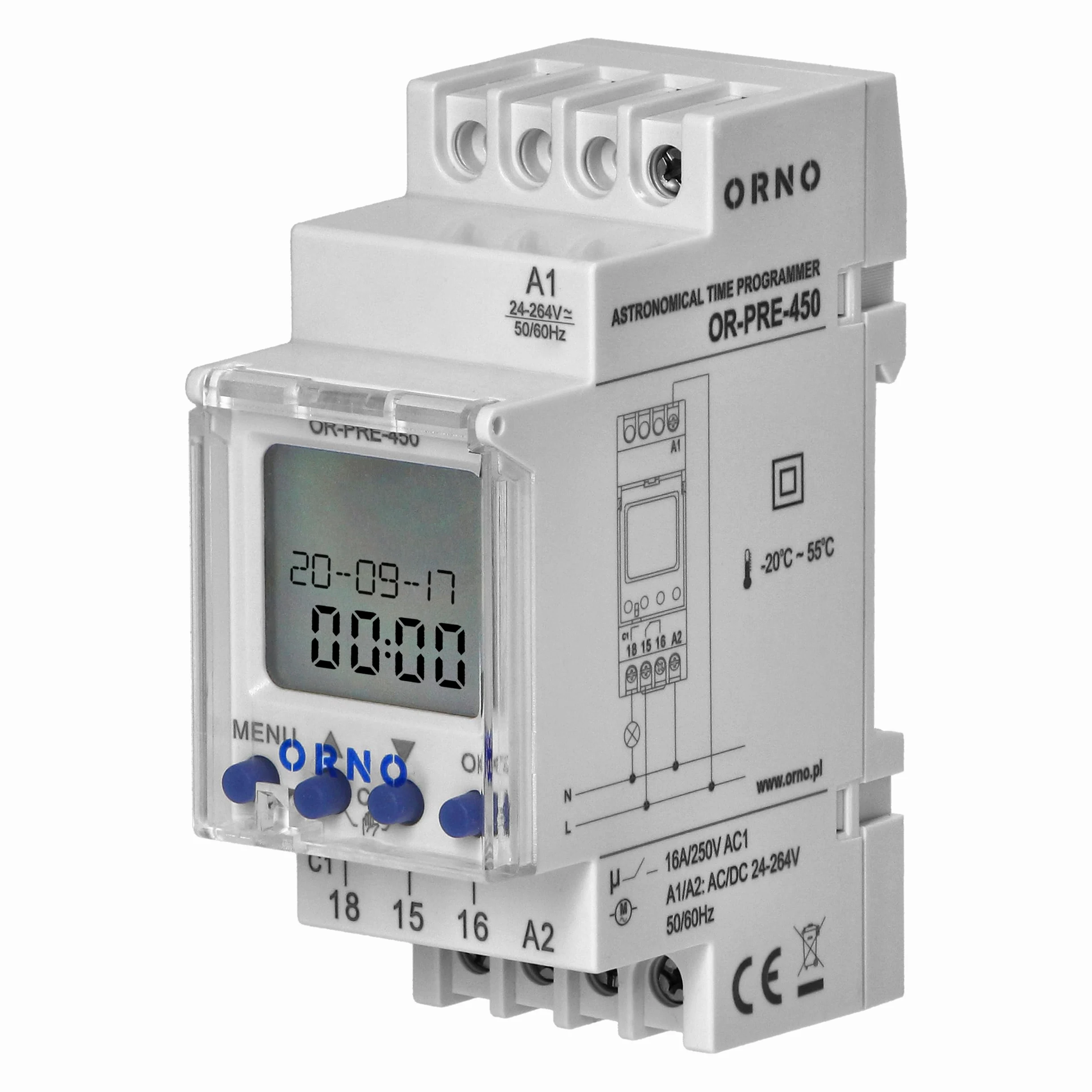ORNO PRE-450 Programmateur Electrique Astronomique 52 Programmes Menu en 3 Langues avec 2 Sorties Relais et Fonction Pause de Nuit