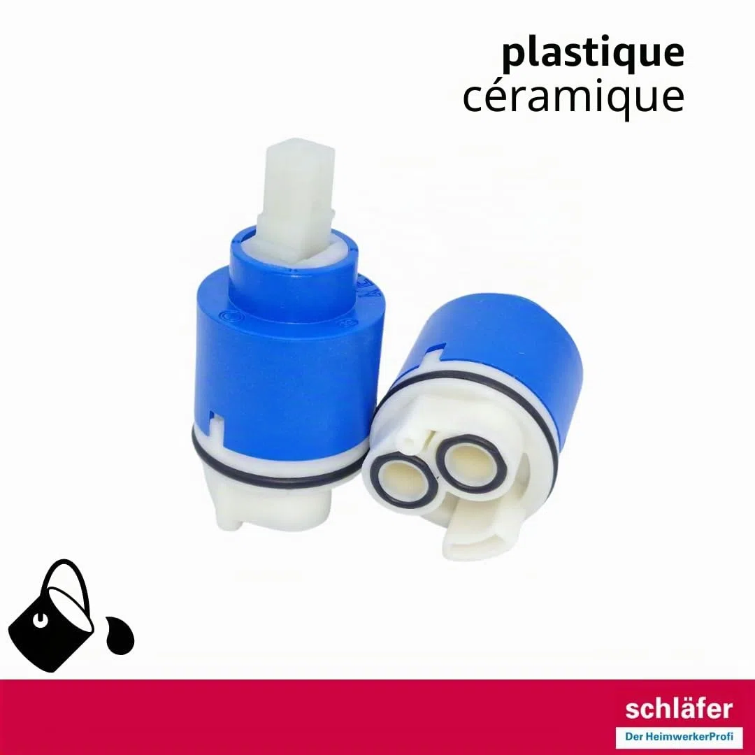 Schläfer 480068 | Cartouche robinet mitigeur 35 mm, cartouche de rechange en céramique basse avec 2 pieds, pour robinets mélangeurs monocommande de cuisine, salle de bain, douche et baignoire