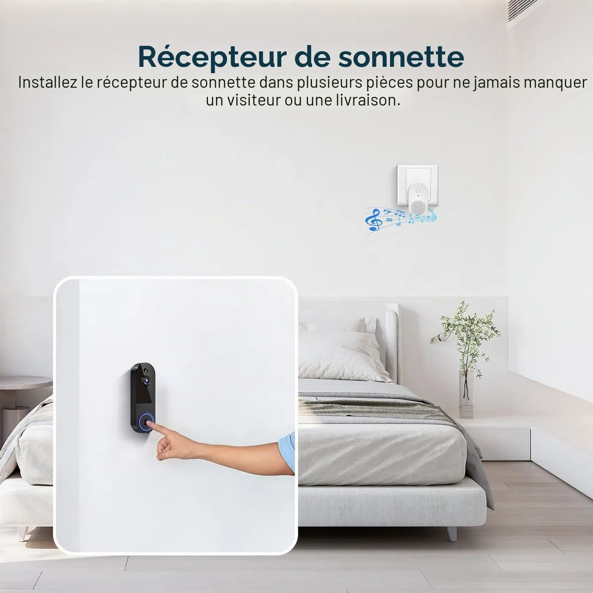 Sonnette vidéo sans fil 1080p, détection humaine AI, vision nocturne, audio bidirectionnel, alimentation par batterie, stockage dans le nuage, WiFi 2,4 G, surveillance intérieure et