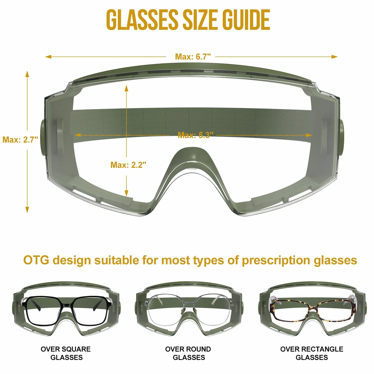 OneTigris Lunette de Protection Travail, Surlunettes de Sécurité Anti-buée, Certifiées CE EN166, Lunette Airsoft pour Porteurs de Lunettes, Chantiers, Laboratoires
