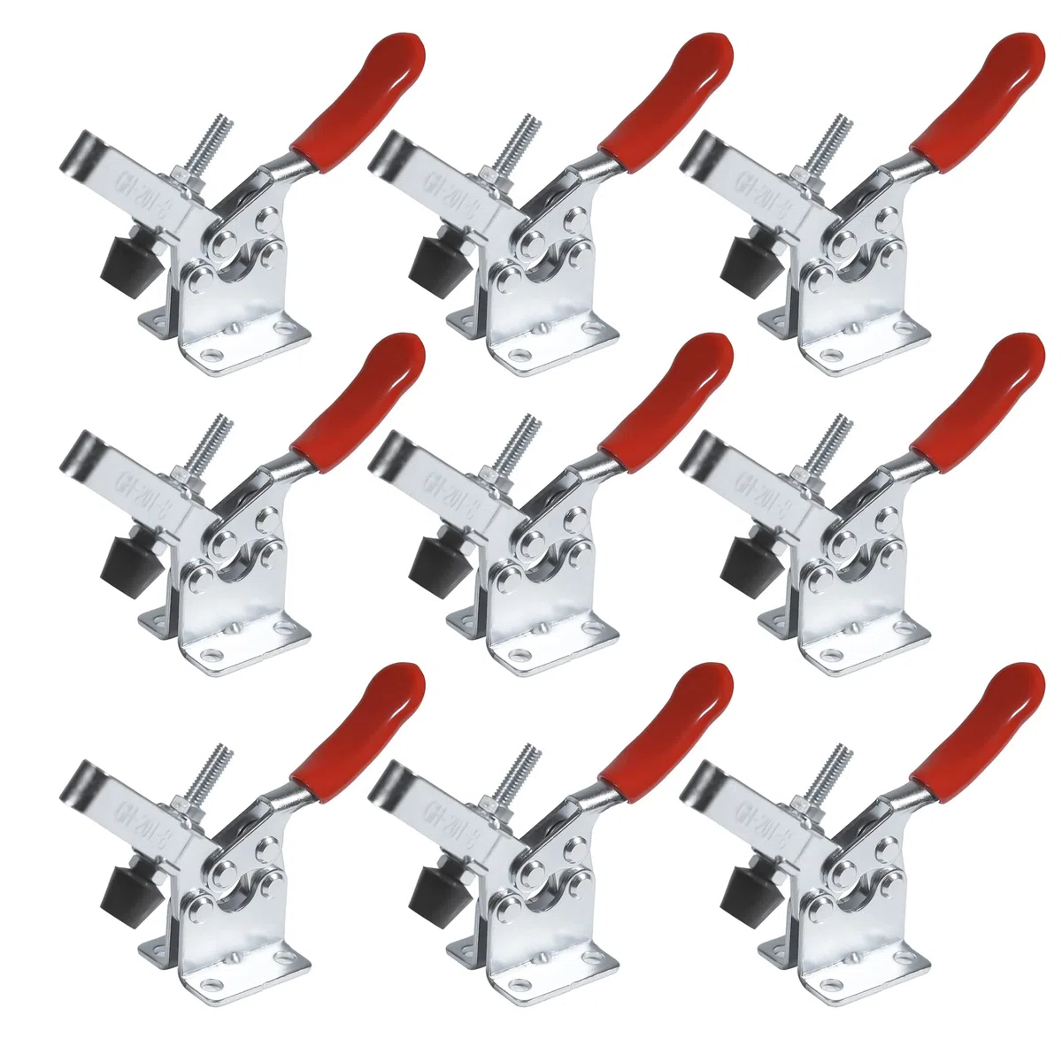10Pcs Sauterelle de Serrage GH-201B 90Kg/198Lbs, Pince à Genouillère Horizontal, Pince à Bascule en Métal pour Fixation Serrage