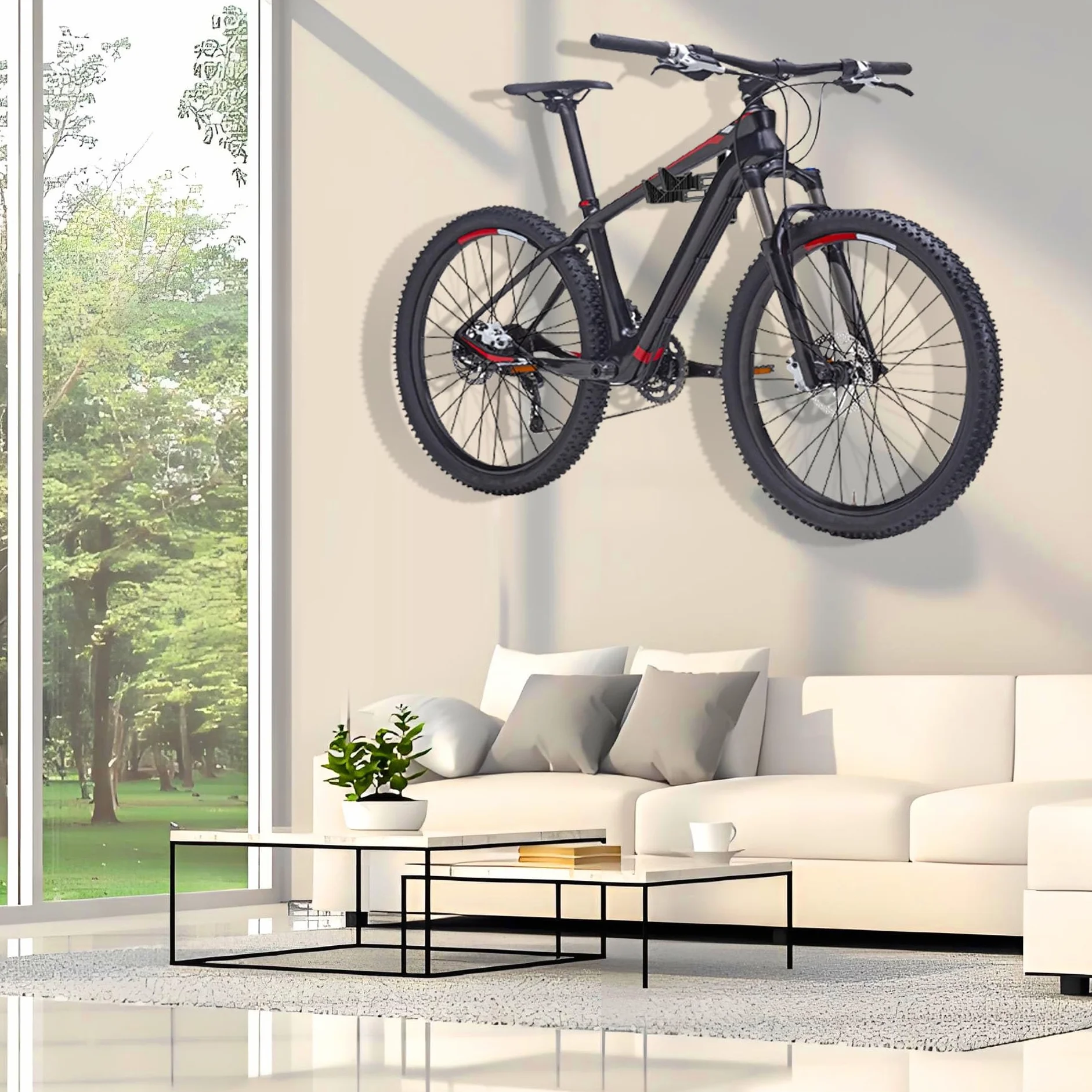 Mimoke Porte-vélo mural | Alliage d'aluminium, capacité de charge jusqu'à 40 kg | Distance réglable du mur 18,5–28 cm | Crochets en caoutchouc de 7,2 cm | Pour VTT, vélo de course, vélo électrique