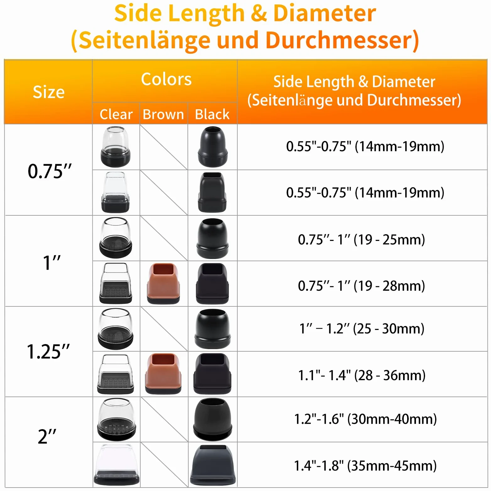 RCHYFEED 24 pcs Embouts pour Pieds de Chaise 19-25 mm avec Fond en Téflon, Protection Pied de Chaise Carré Silicone Couvre-Jambes de Meuble, Patins en Téflon 1" pour Résistants Rayures et Élastique