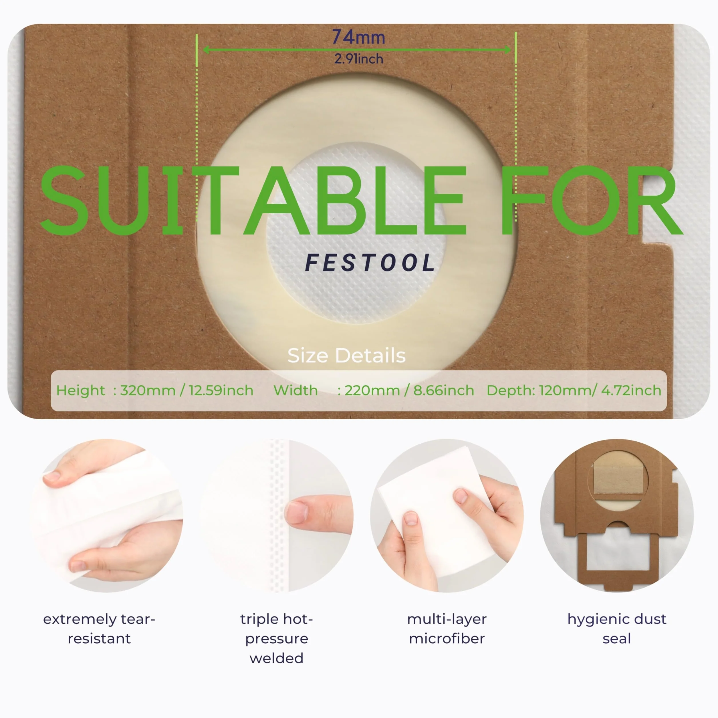 10 Sac filtre compatible avec Festool Aspirateur CTL-SYS Systainer alternative à l'original SC FIS-CT SYS/5, 500438 de Microsafe