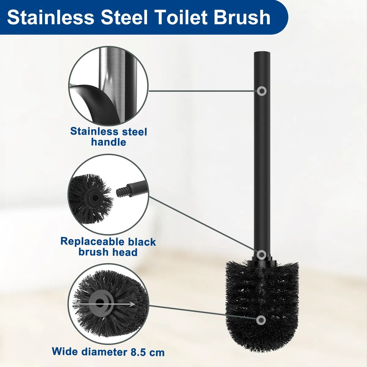 Porte Papier Toilette avec Brosse WC, Porte Rouleau Papier Toilette Debout en Acier Inoxydable avec Boîte à Lingettes Humides, Brosse WC et Dérouleur Papier Aucun Perçage Requis (Noir Mat)