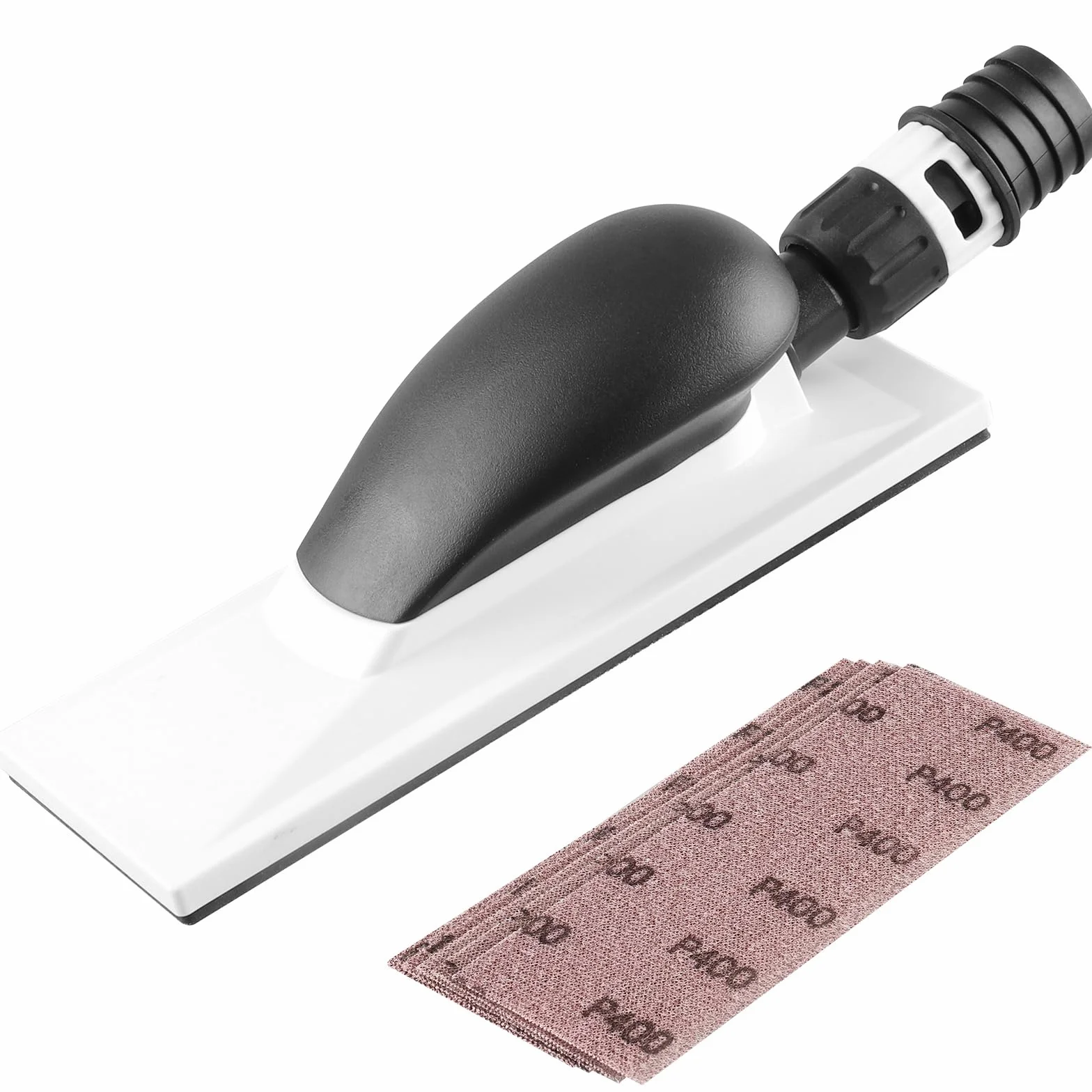 Ponceuse manuelle avec aspiration, 200 x 70 mm, 51 trous, version mise à jour, avec 5 bandes abrasives en maille grain P80, P120, P180, P240, P400, ponçage sans poussière