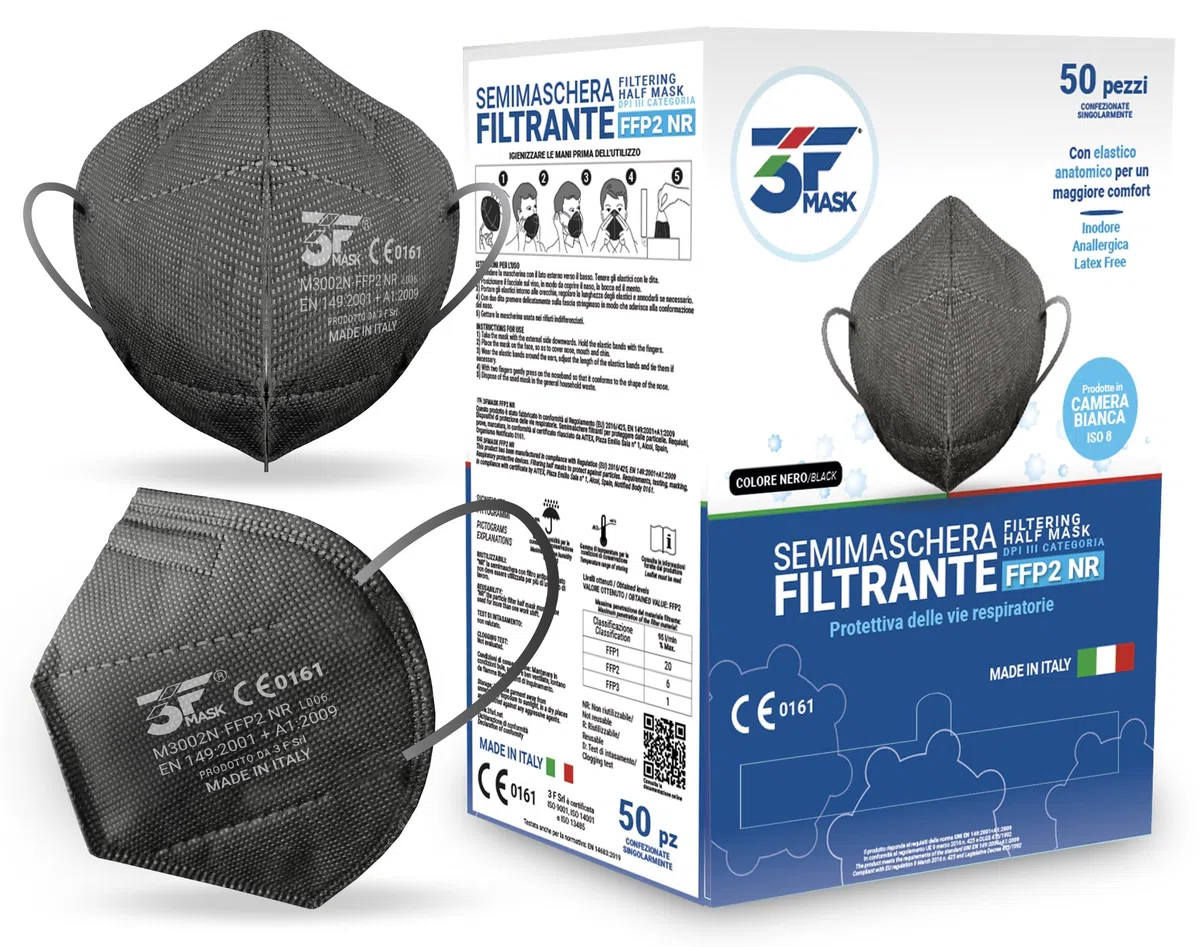 Lot de 50 masques certifiés FFP2, fabriqués en Italie, emballés individuellement - conforme à la norme UNI EN 149:2001+A1:2009