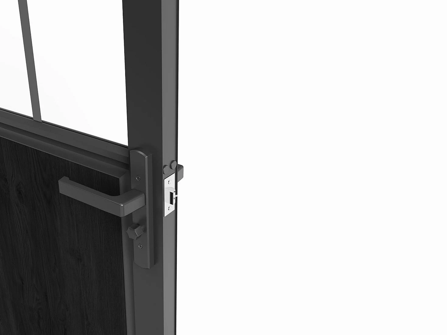 Vente-unique - Bloc porte réversible en aluminium et verre trempé style atelier - H204 x L73 cm - Noir - ERMELO