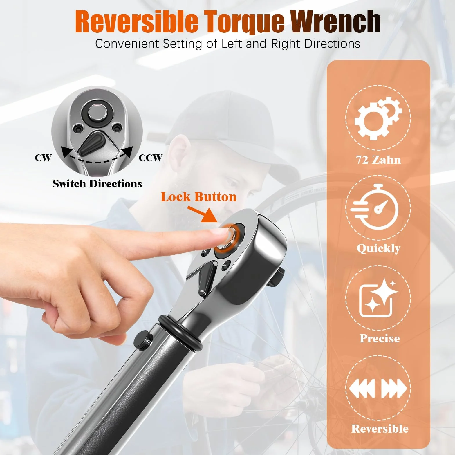 Clé Dynamométrique 1/4'', 2-24Nm, Précision ±3% avec 72 Dents, Clef Dynamometrique Réversible, Clés Dynamométriques avec Barre D'extension 100mm, Kit D'entretien pour Vélo, Moto et Voiture