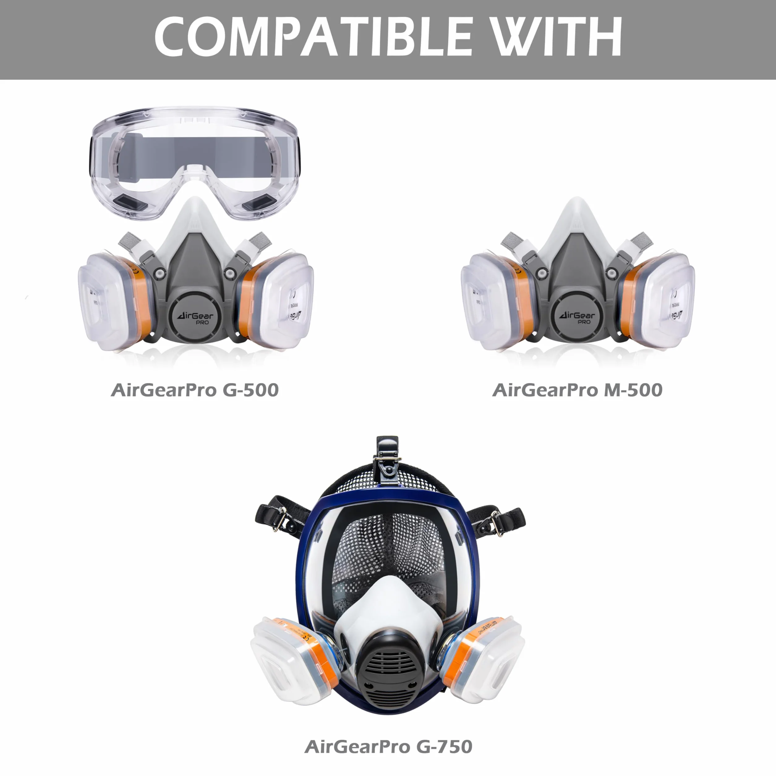 AirGearPro F-500 ABEK1-P2 Filtres pour Masque de Protection Respiratoire Réutilisable G-500/M-500/G-750, Anti poussière, Anti gaz pour travaux chimiques, industriels, peinture, bricolage, ponçage