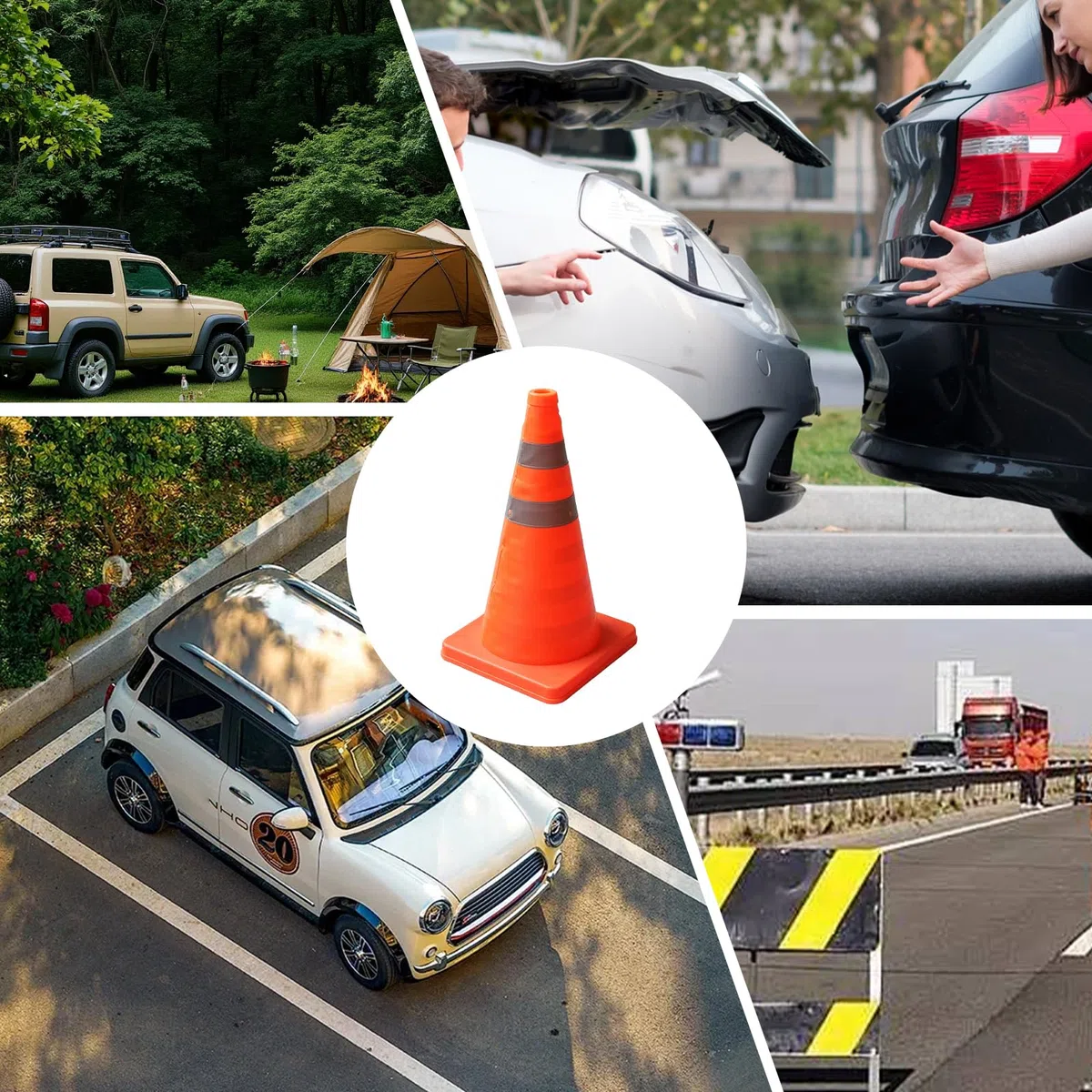Lot de 4 Cone de Signalisation Pliable, 45 cm Plot de Chantier avec Bandes Réfléchissantes Pop up Cones De Sécurité pour Travaux Régulation du Trafic Parking Signalisation Routière avec Sa