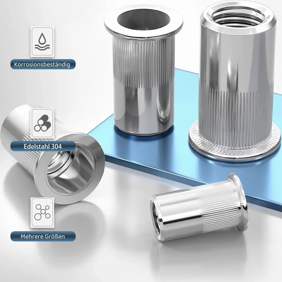 Lot de 50 écrous à rivets aveugles M10 en acier inoxydable, inserts filetés à tête plate, écrous à riveter robustes à tête fraisée pour plaques métalliques et en plastique