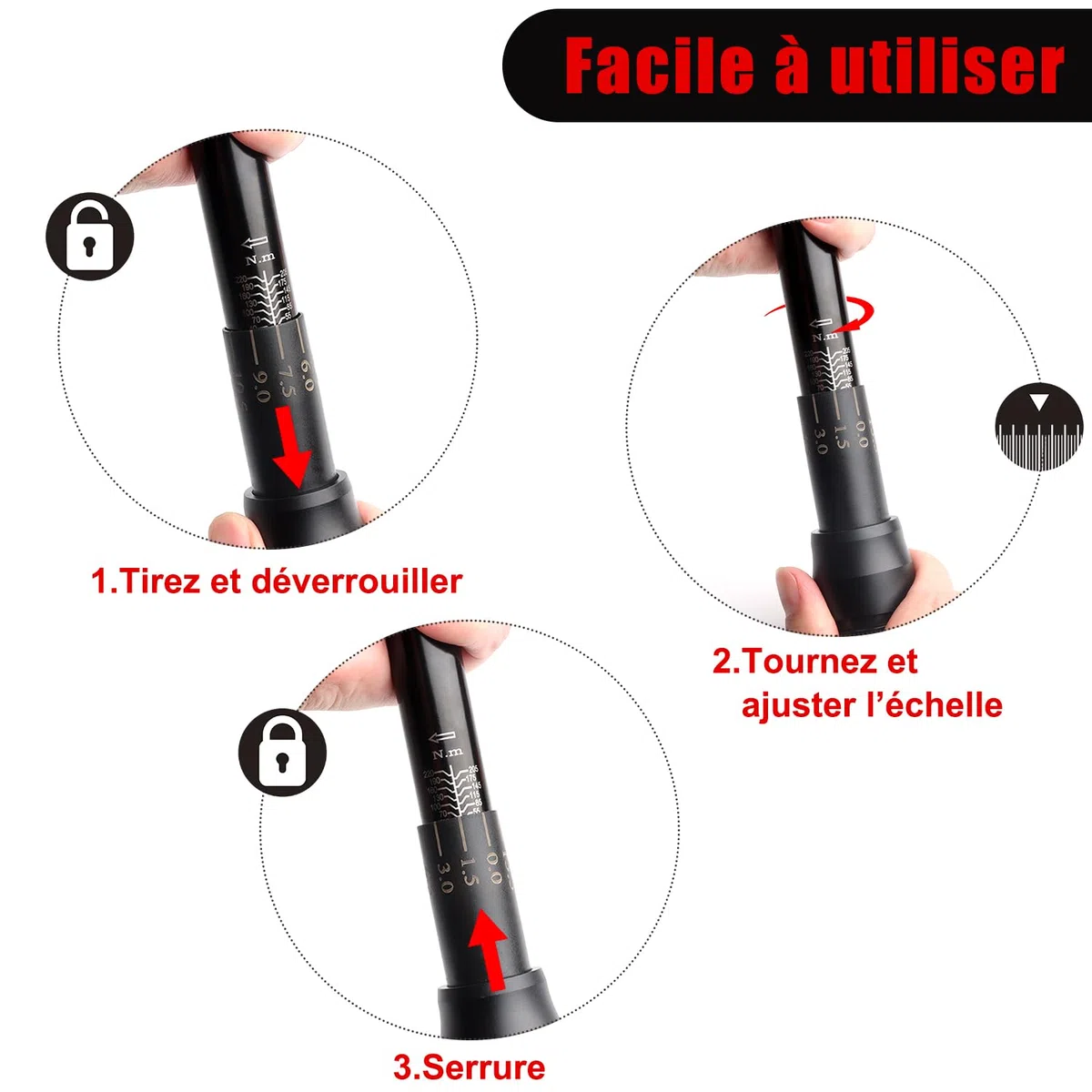 1/2" Clé Dynamométrique 25-220 Nm Précision ±4% | pour Autos,Camion,Motos vélos