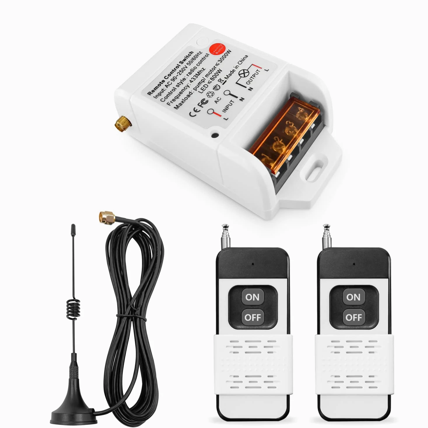 DieseRC Interrupteur de Télécommande de Pompe Moteur sans fil Récepteur Relais AC 230V 220V 3000W et 2 émetteurs Plage de Contrôle Jusqu'à 100~300 mètres pour Lumières Pompe à eau Moteur