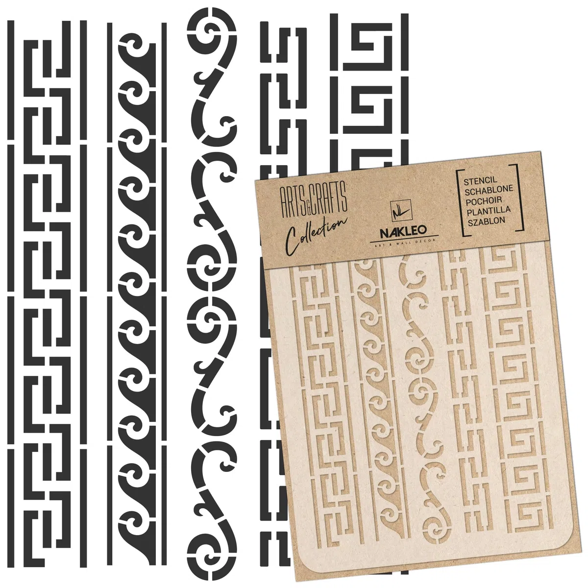 NAKLEO Pochoir pour Peinture Artisanat A3 30x42cm, Modèle en Plastique, Réutilisable, Ornements Grecques Géométrique, DIY Bricolage Scrapbooking Décoration a Peindre, Mur Sol Bois Tissu Meuble