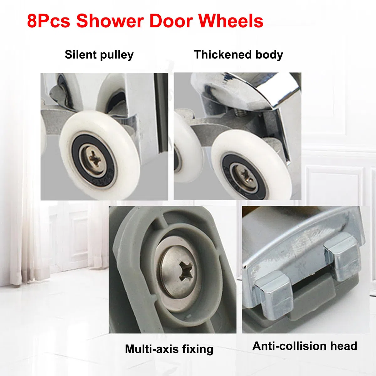 Roulettes de porte de douche, Roulettes de porte de douche 23mm Roulettes de curseur Poulies 8PCS Diamètre de la porte de douche Haut Bas Pièces de rechange de salle de bain
