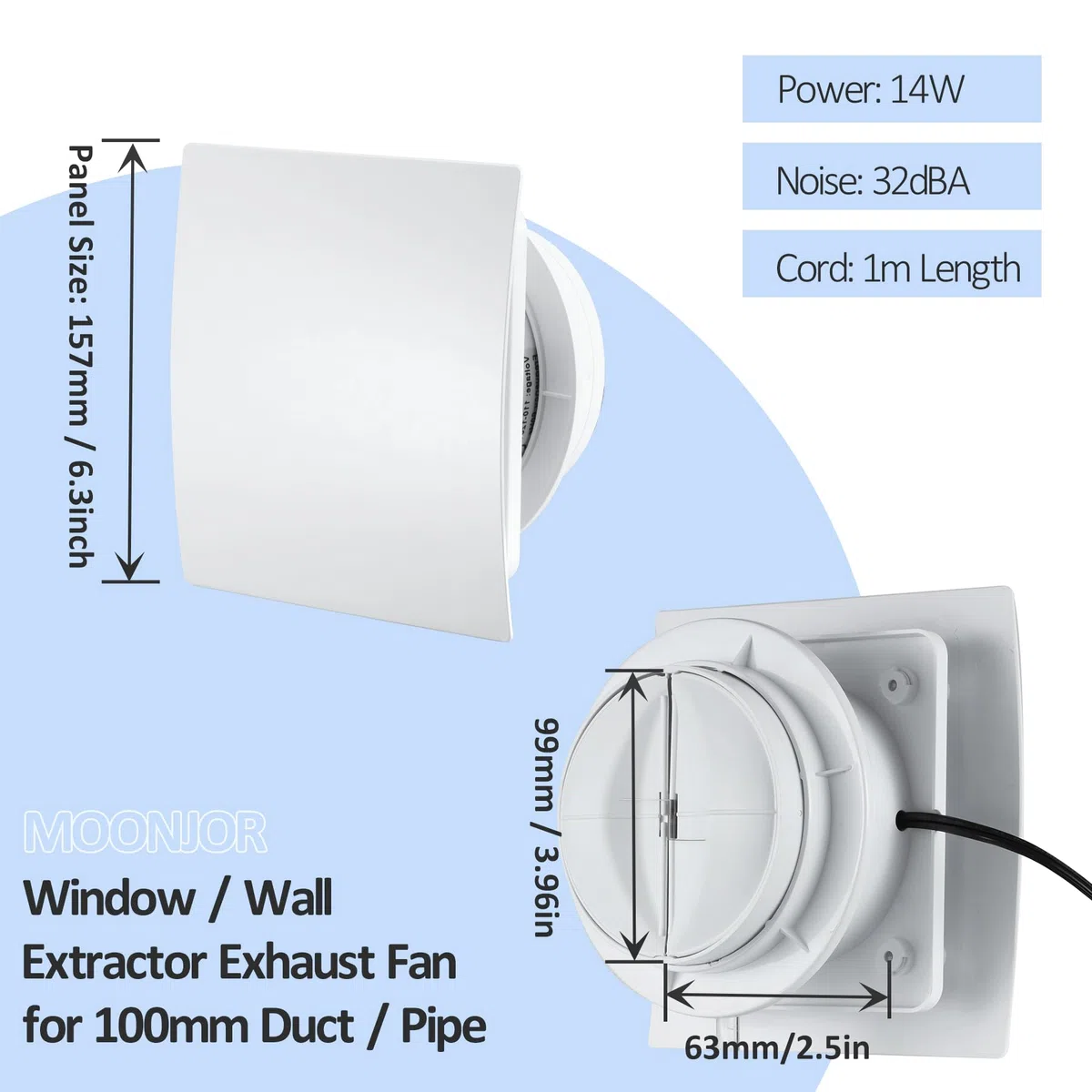 100mm VMC Extracteur d'Air avec Interrupteur, 1m UE Prise pour Salle de Bain, Cuisine, Bureau, WC, IP45 Étanche, 12W 220-240V
