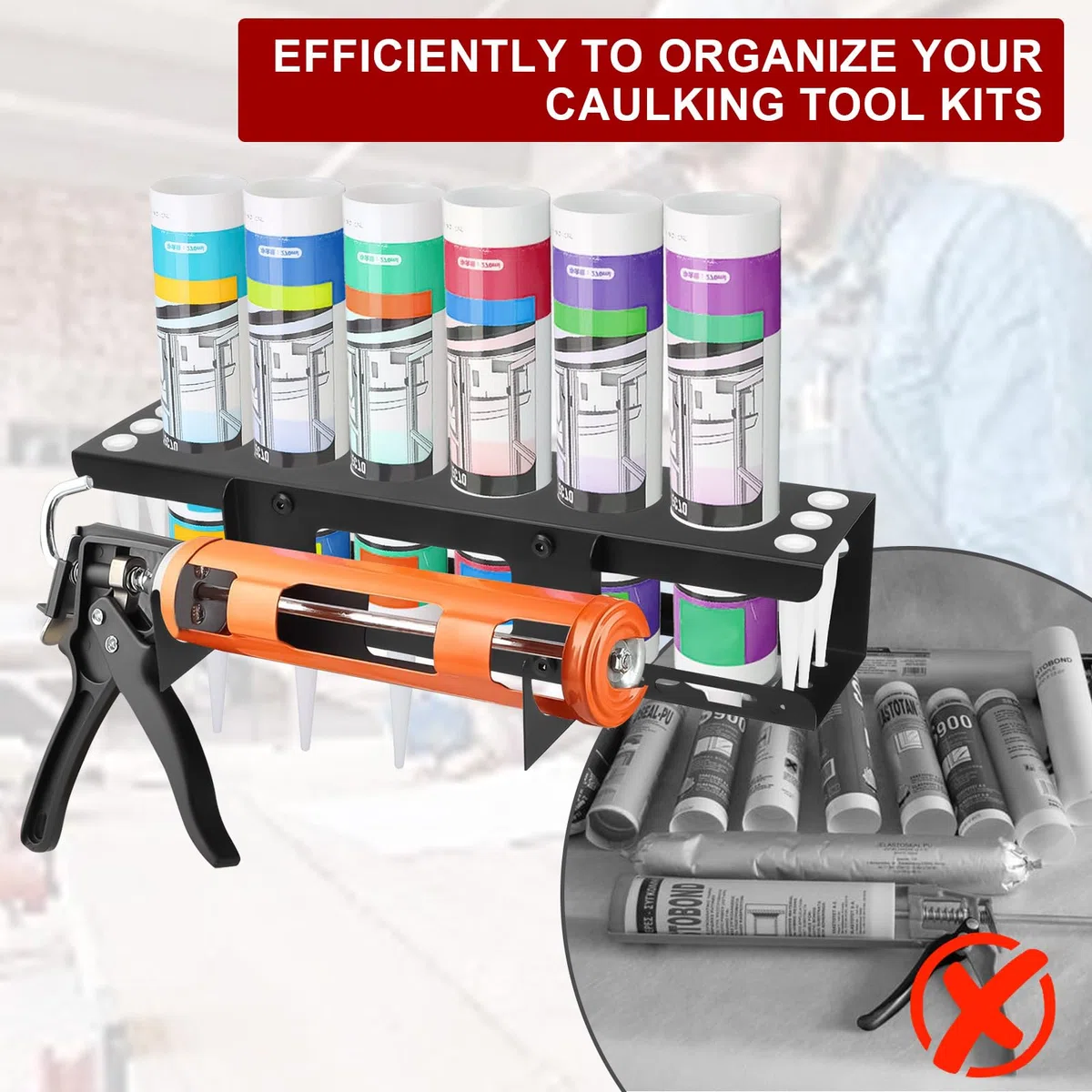 BigKing Étagère de rangement pour cartouches - Support mural pour tubes en silicone et support de pistolet en silicone pour atelier et garage (1)