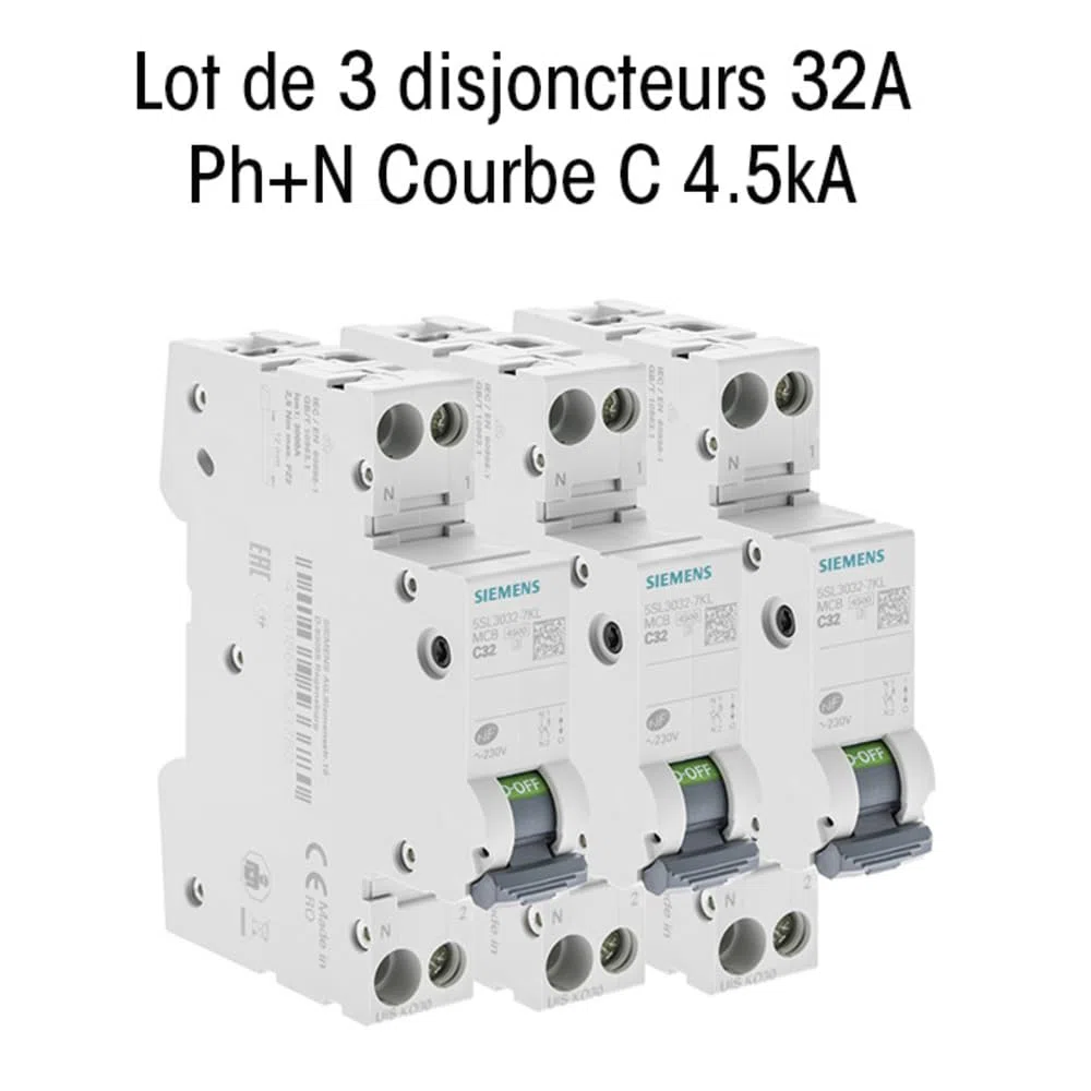 SIEMENS - Lot De 3 Disjoncteurs Électriques Phase + Neutre 32A