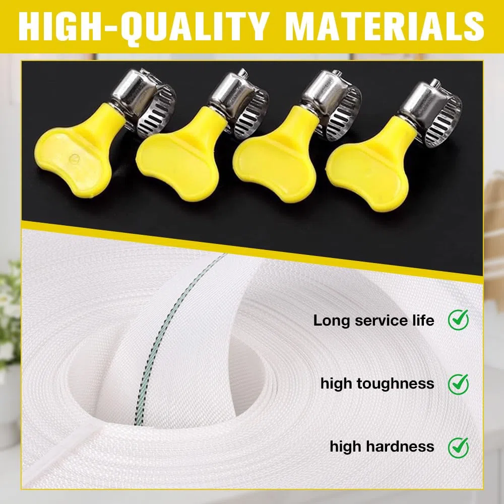 20 M Tuyau Refoulement Plat 25 MM Tuyau Plat Flexible En Tissu Tuyau D'Incendie Avec 4 Colliers De Serrage Tuyaux De Vidange Pour Pompe Submersible Et Pompe À Eau Sale