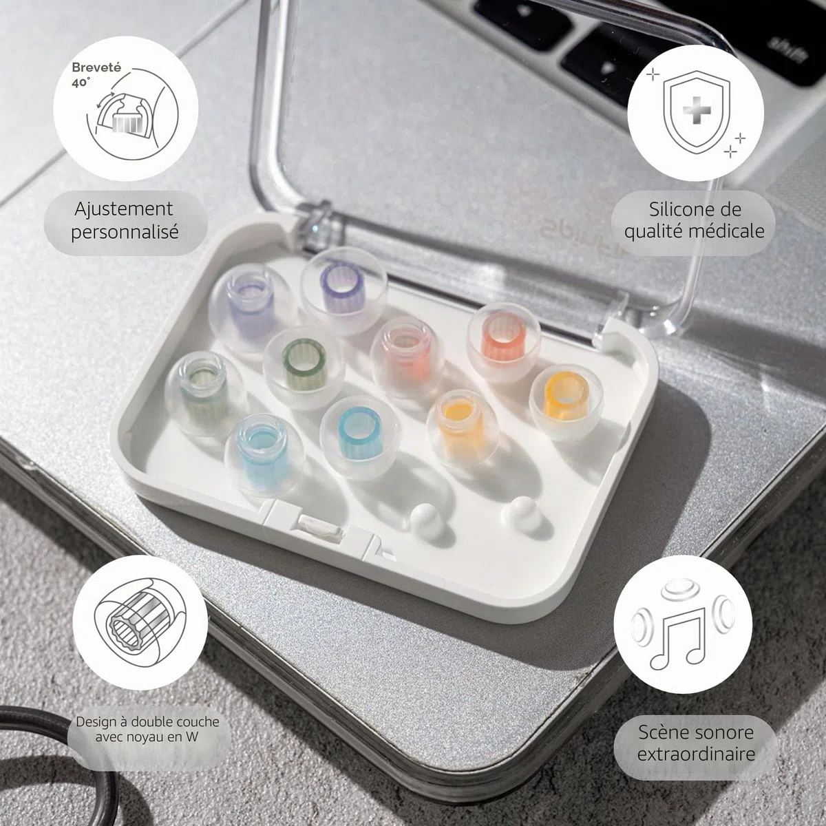 SpinFit W1 for IEM - L - Embouts d'oreille brevetés en Silicone de qualité médicale, Double Noyau en Forme de W, Plus de stabilité