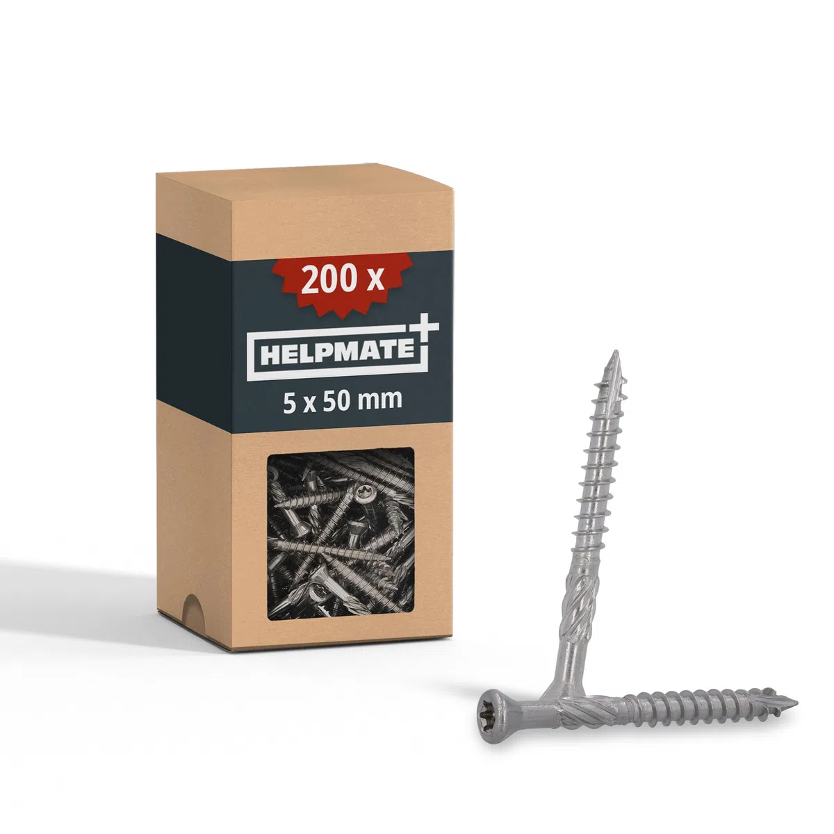 HELPMATE – Vis pour terrasse – 5x50 mm – acier inoxydable A2 – 200 vis pour planches + 2 embouts T25 – Vis pour l'extérieur