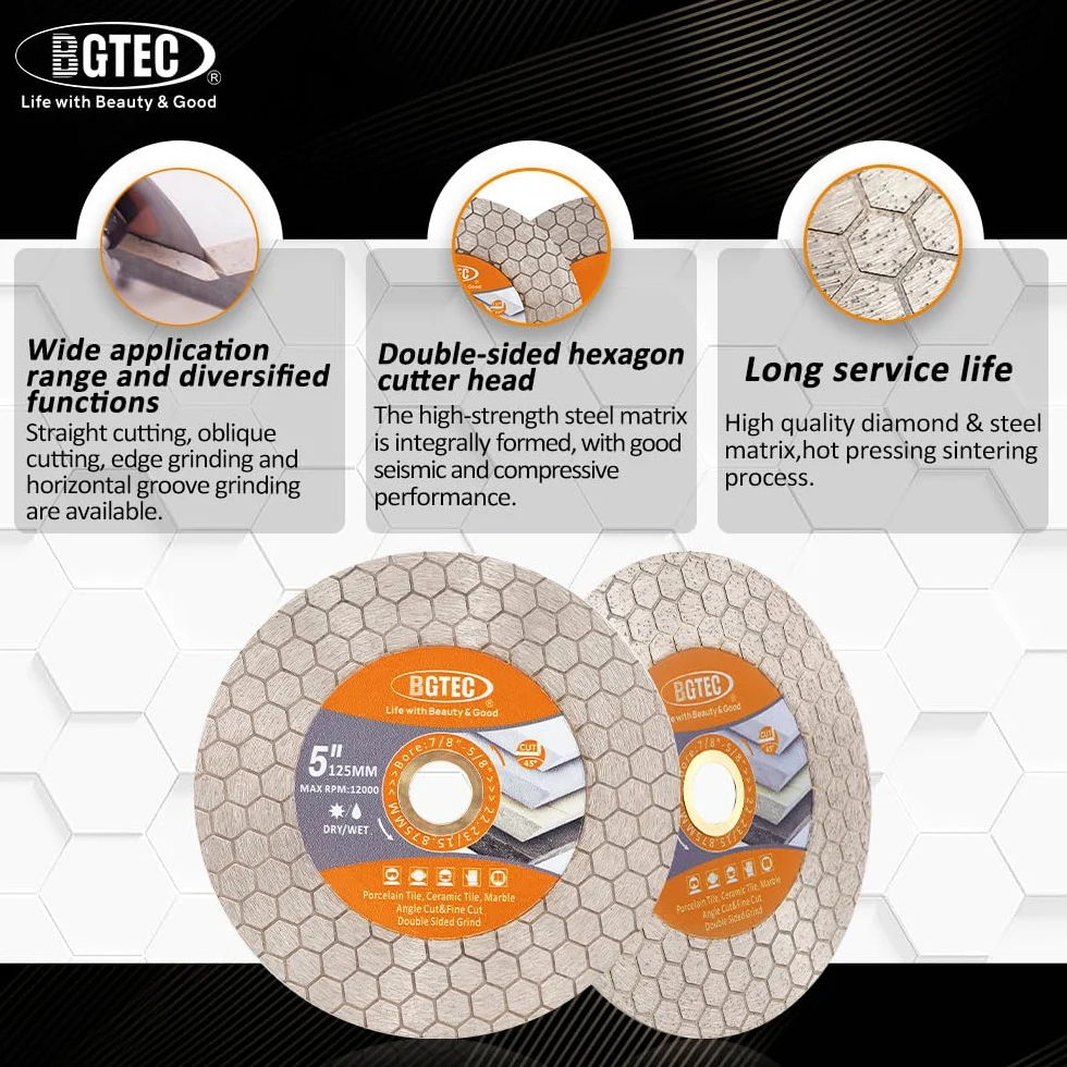 BGTEC Disque Diamant Carrelage 125mm avec Alésage 22,23mm | Double Face pour Carreaux de Céramique, Porcelaine, Marbre, Pierre Artificielle