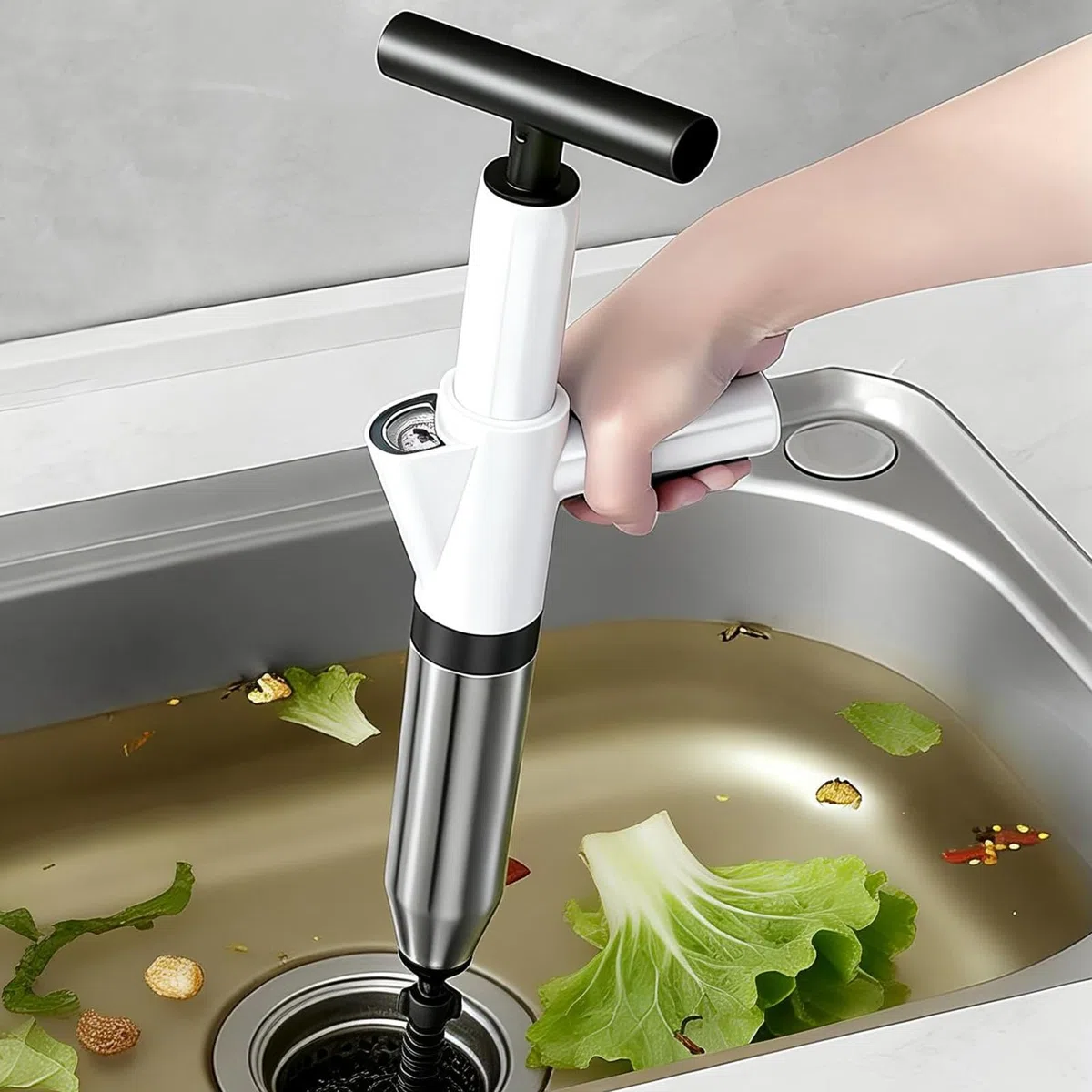 Deboucheur Toilette Avec Baromètre, Déboucheur De Canalisations À Air Comprimé, Déboucheur De Toilette À Air Comprimé pour Déboucher les Toilettes/Lavabo/Baignoire/Drain de Sol, Blanc