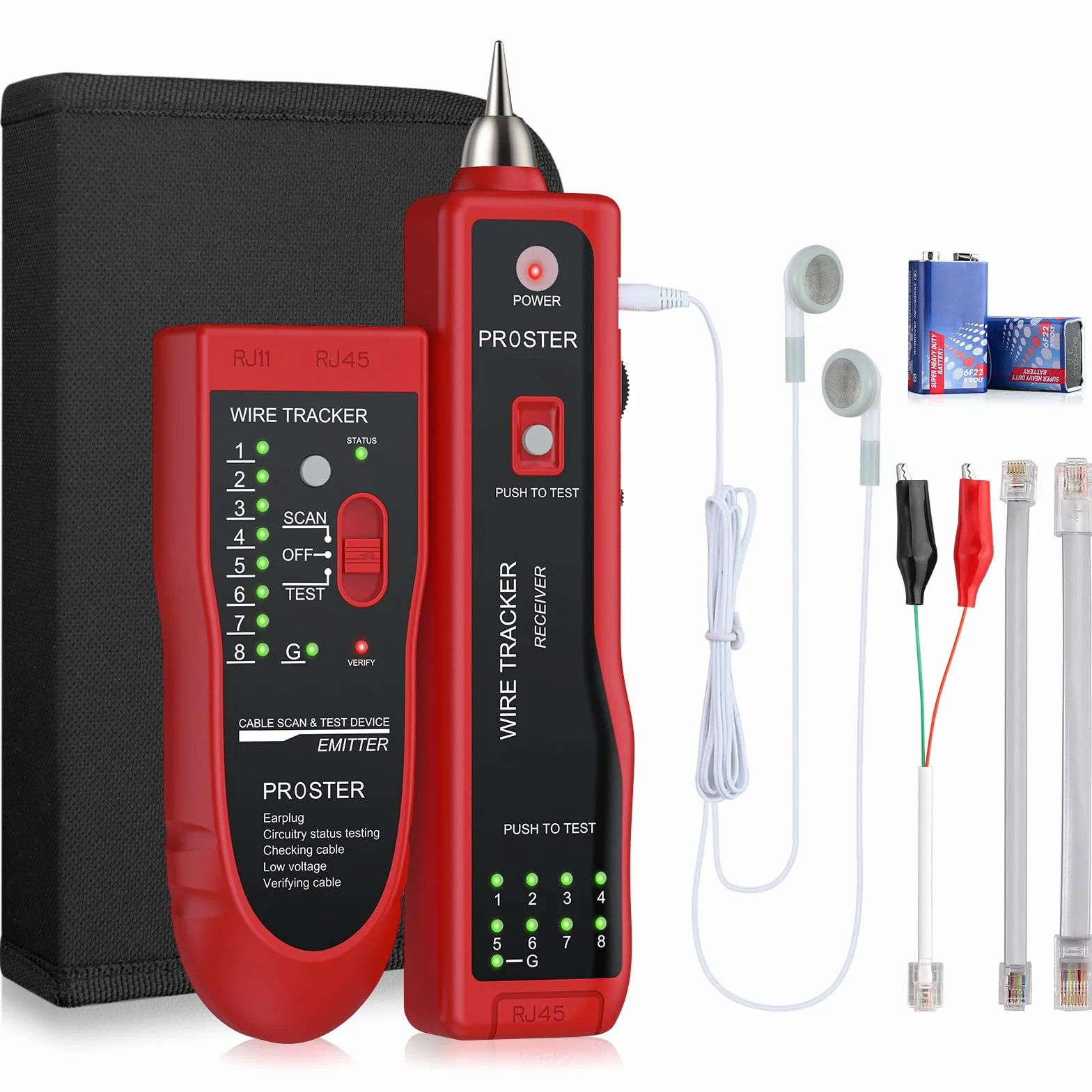 Proster Traceur de Câble Électrique RJ45 RJ11 Ethernet LAN - Testeur de Câble Réseau Multifonction avec Continuité et Toner Tracer - Outil Idéal pour Techniciens Télécom et Bricoleurs Domestiques Red