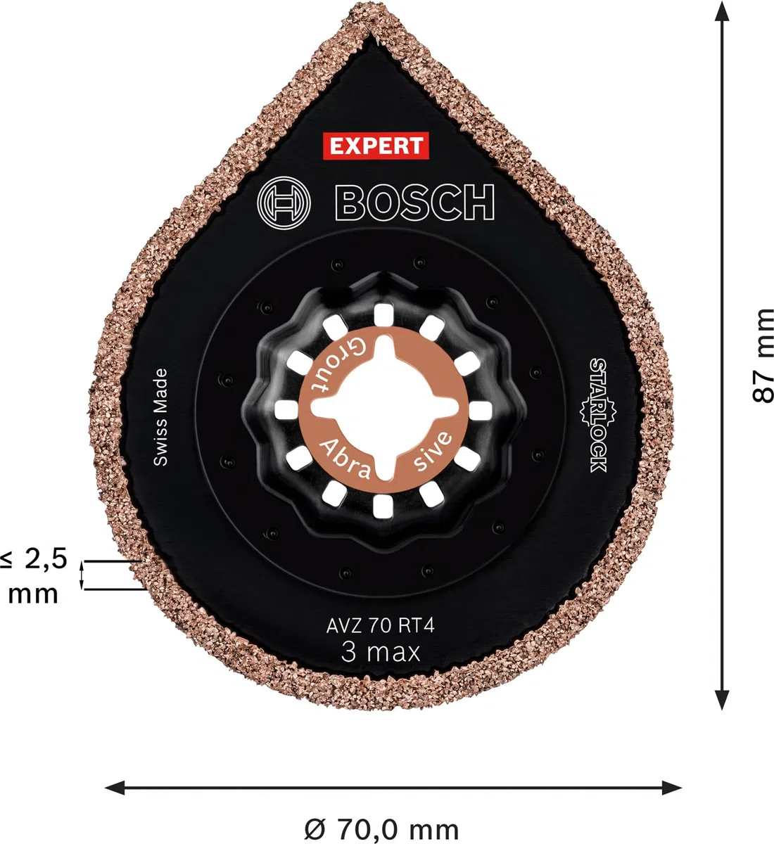 Bosch Professional 1x Enlève-mortier Expert 3 max AVZ 70 RT4 (pour Mortier, Ø 70 mm, Accessoire Outil multifonction)